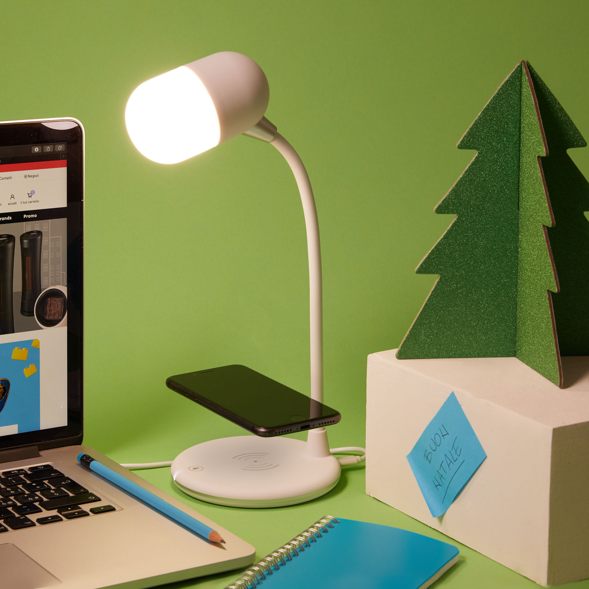 Lampada da tavolo con speaker e caricabatterie wireless, , large