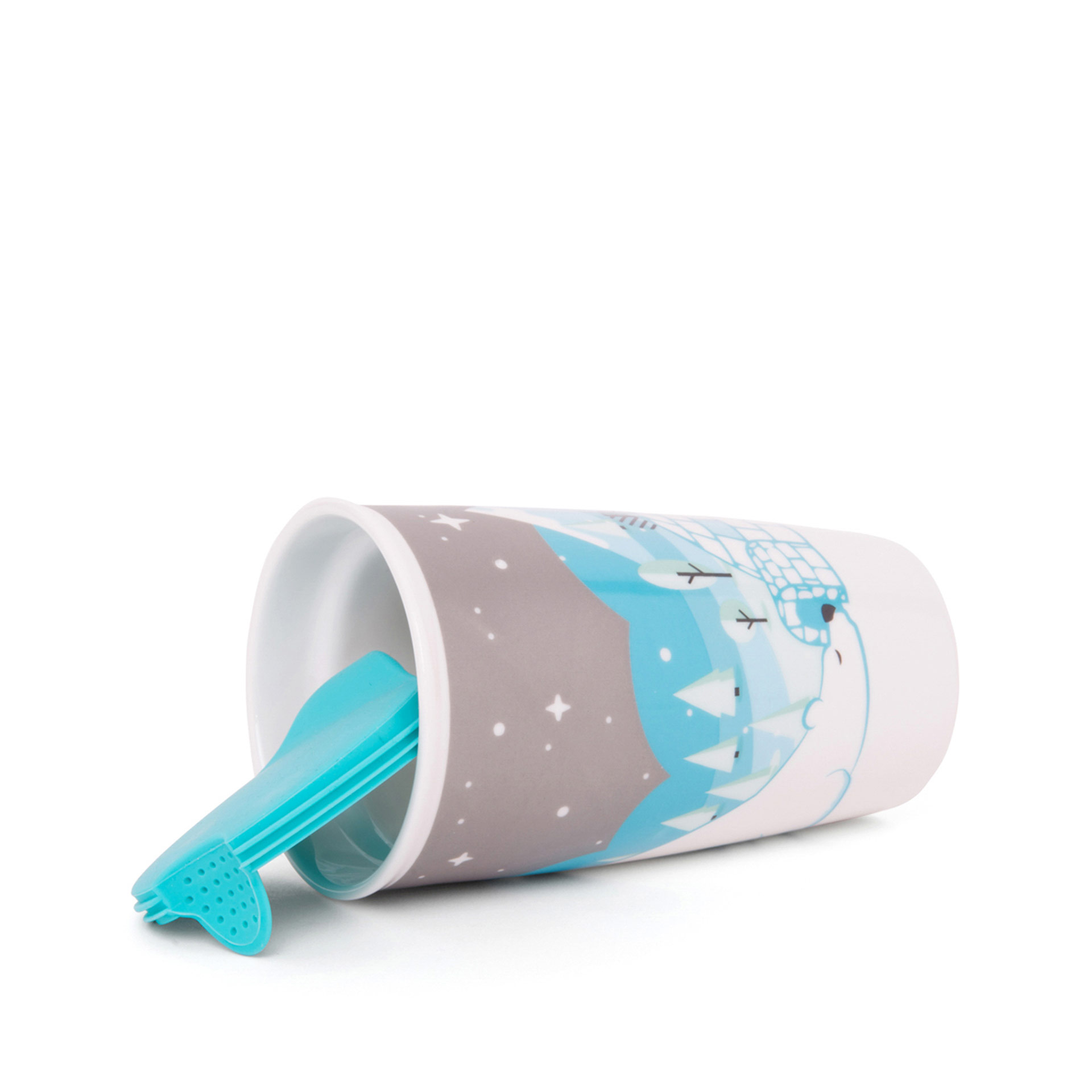 Bicchiere americano in ceramica con coperchio - Orso Polare, , large