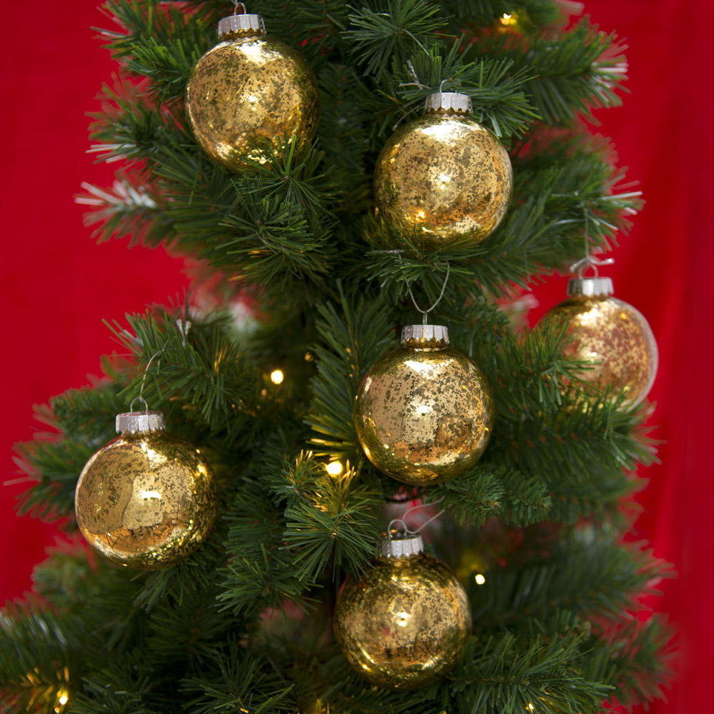 Set 6 palline dorate per albero di Natale, , large