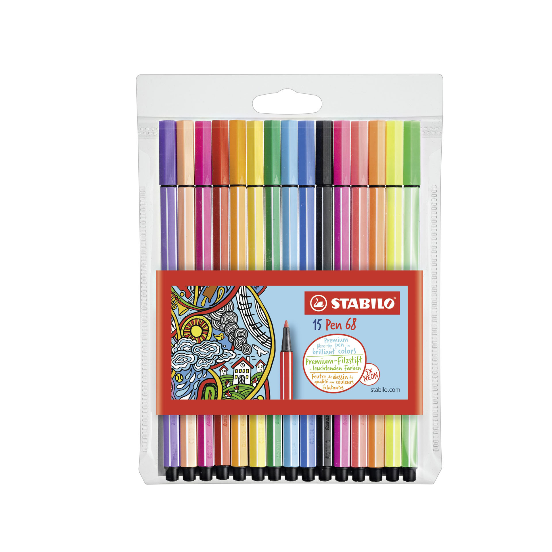 Stabilo Pen 68 - Astuccio Da 15 (10 Base + 5 Neon) - Colori Assortiti, , large