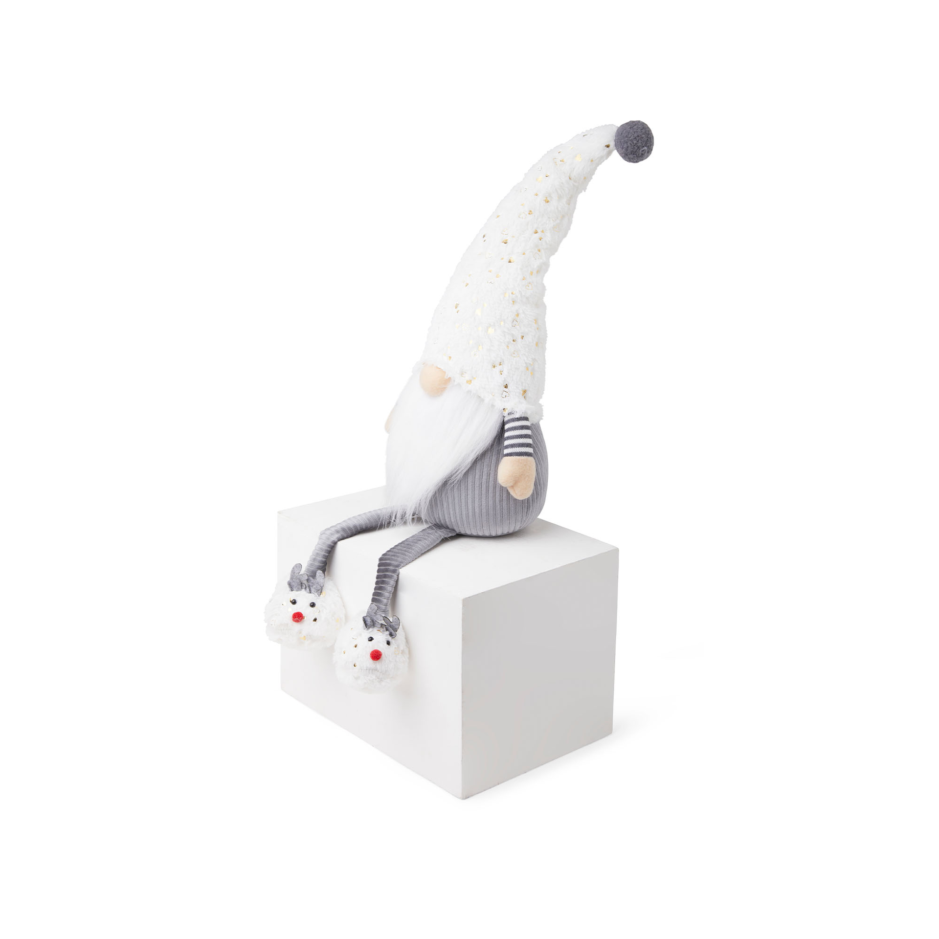 Maxi Gnomo Fermaporta Seduto - Cappello Bianco, , large