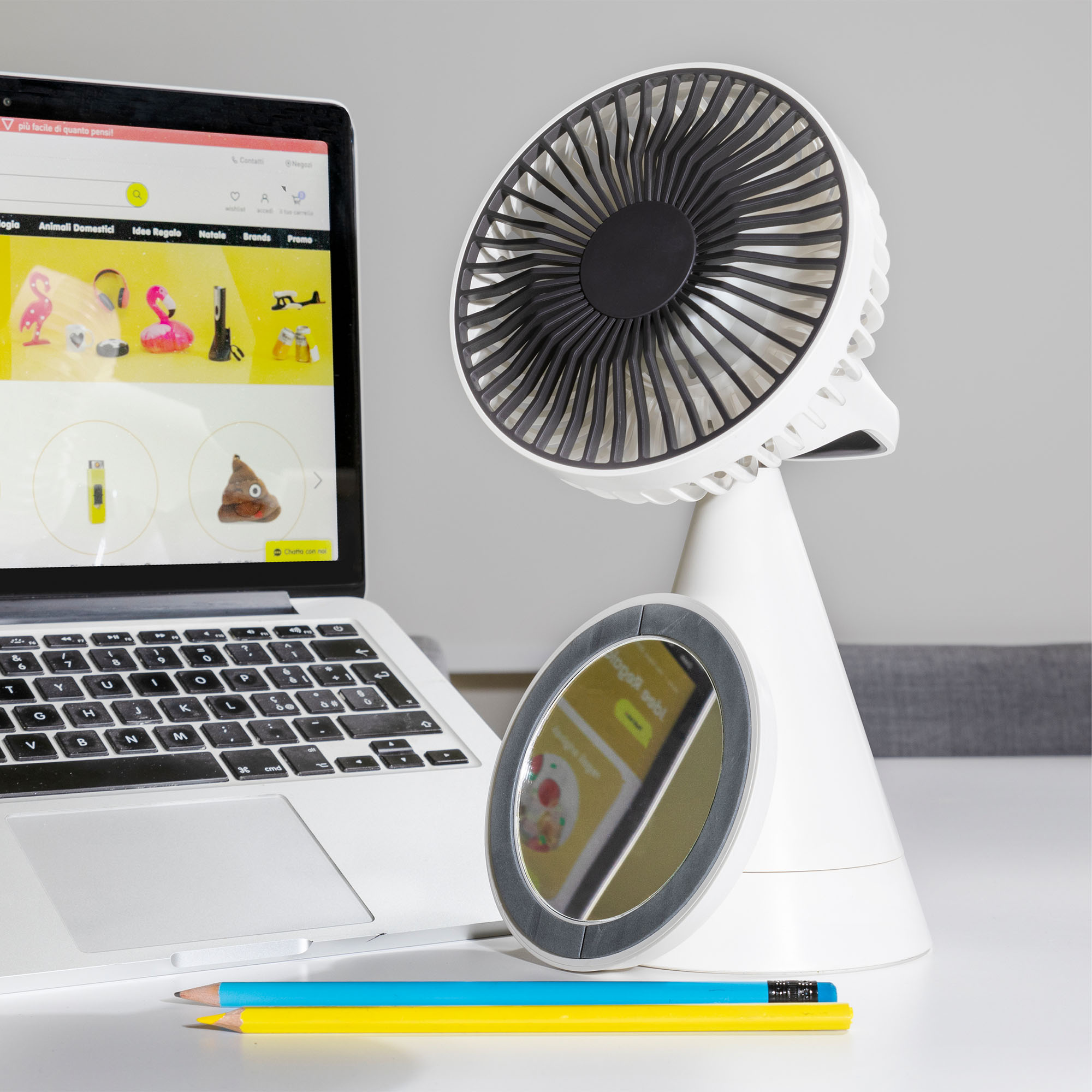 Ventilatore ricaricabile da tavolo con specchio, , large
