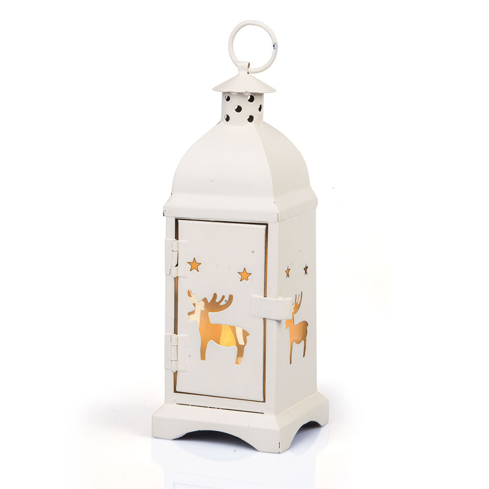 Lanterna bianca con stelle e candelina a batteria, , large