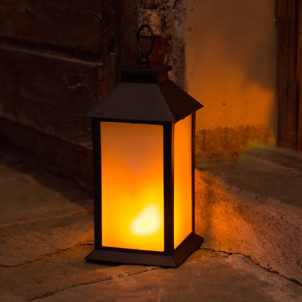Lanterna con luce effetto fiamma 35 cm, , large