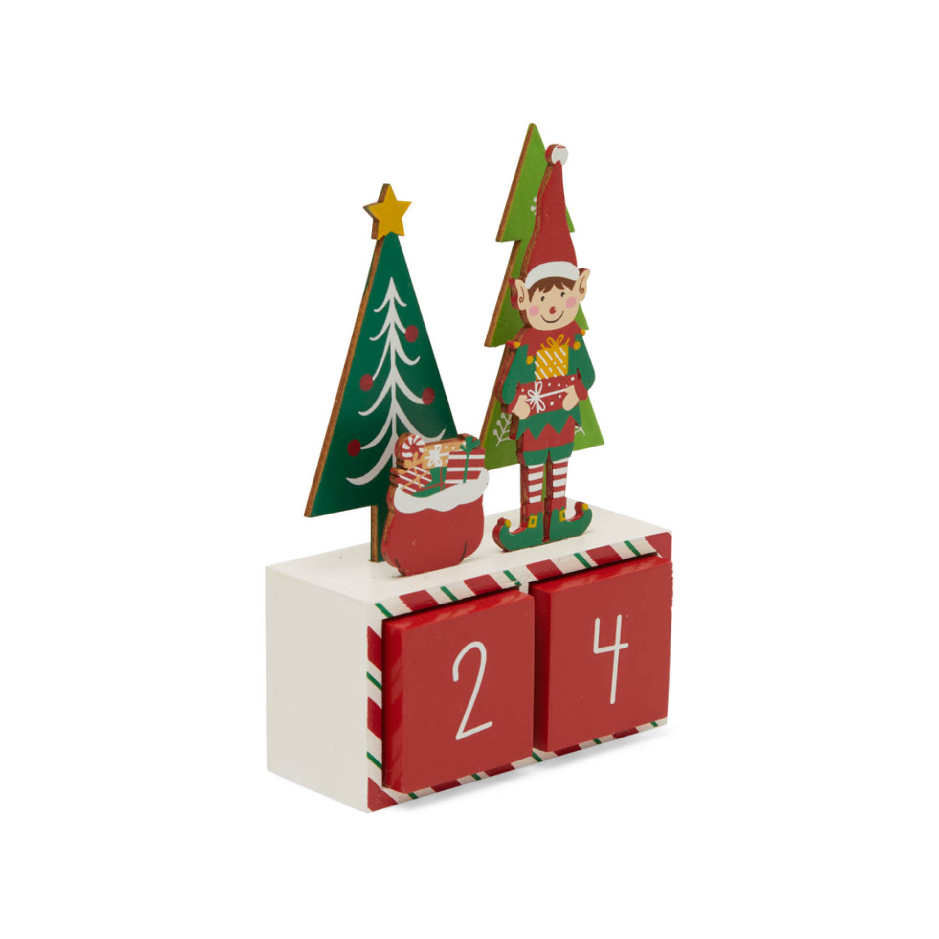 Calendario natale elfo con abeti in legno, , large