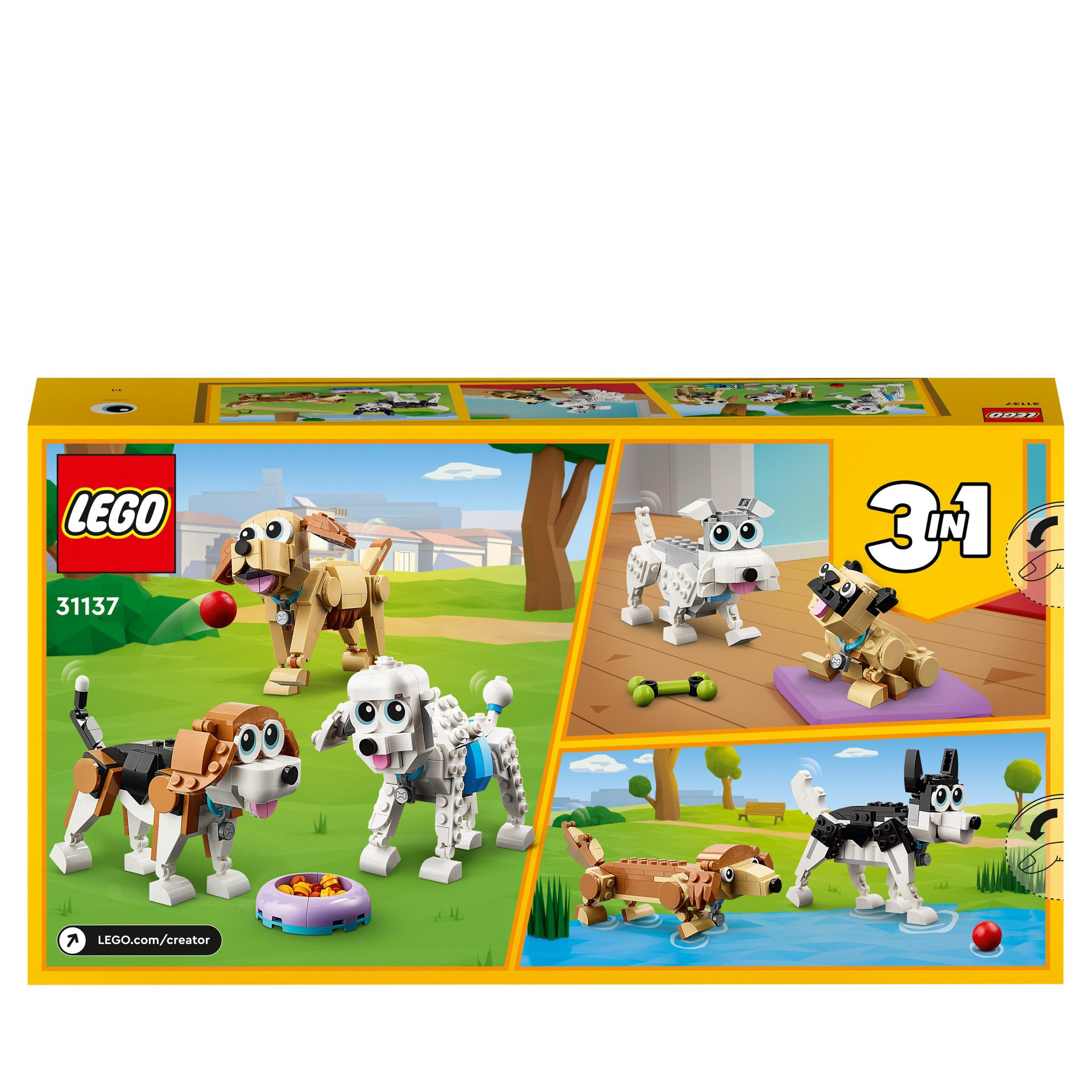 LEGO 31137 Creator Adorabili Cagnolini, Set 3 in 1 con Bassotto, Carlino, Barbon 31137, , large