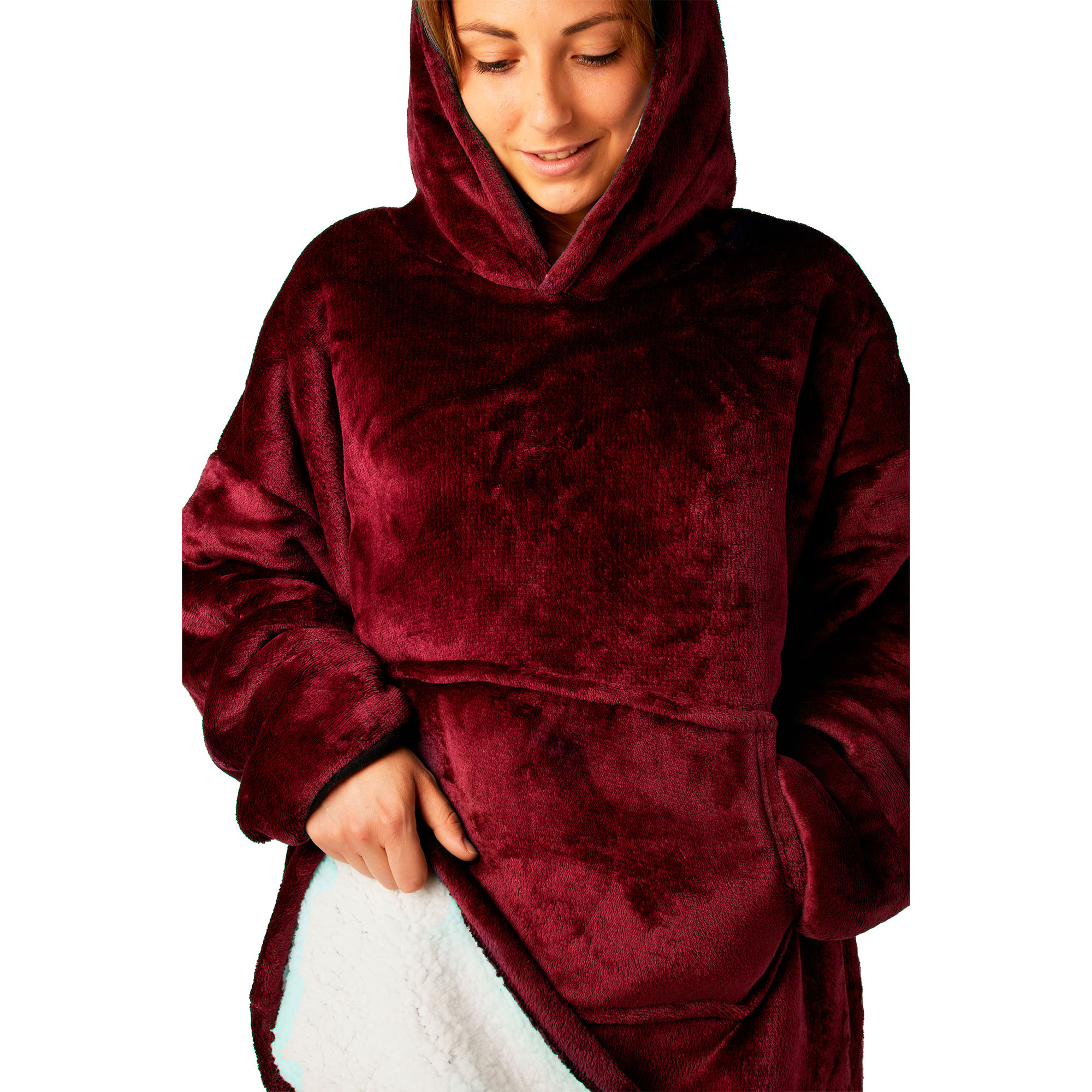 Coperta con maniche e cappuccio, colore rosso, , large