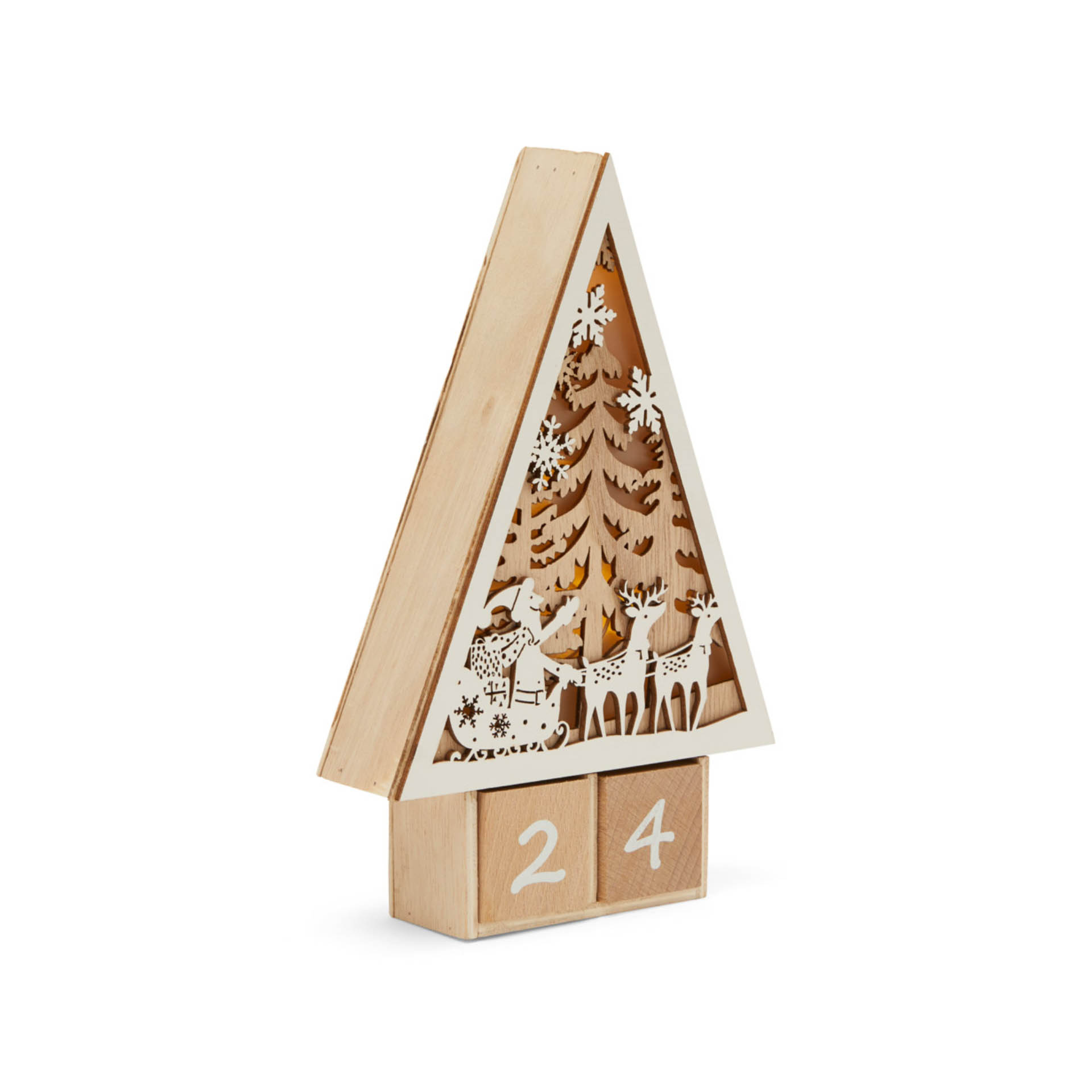 Calendario Avvento Abete In Legno Con Led, , large