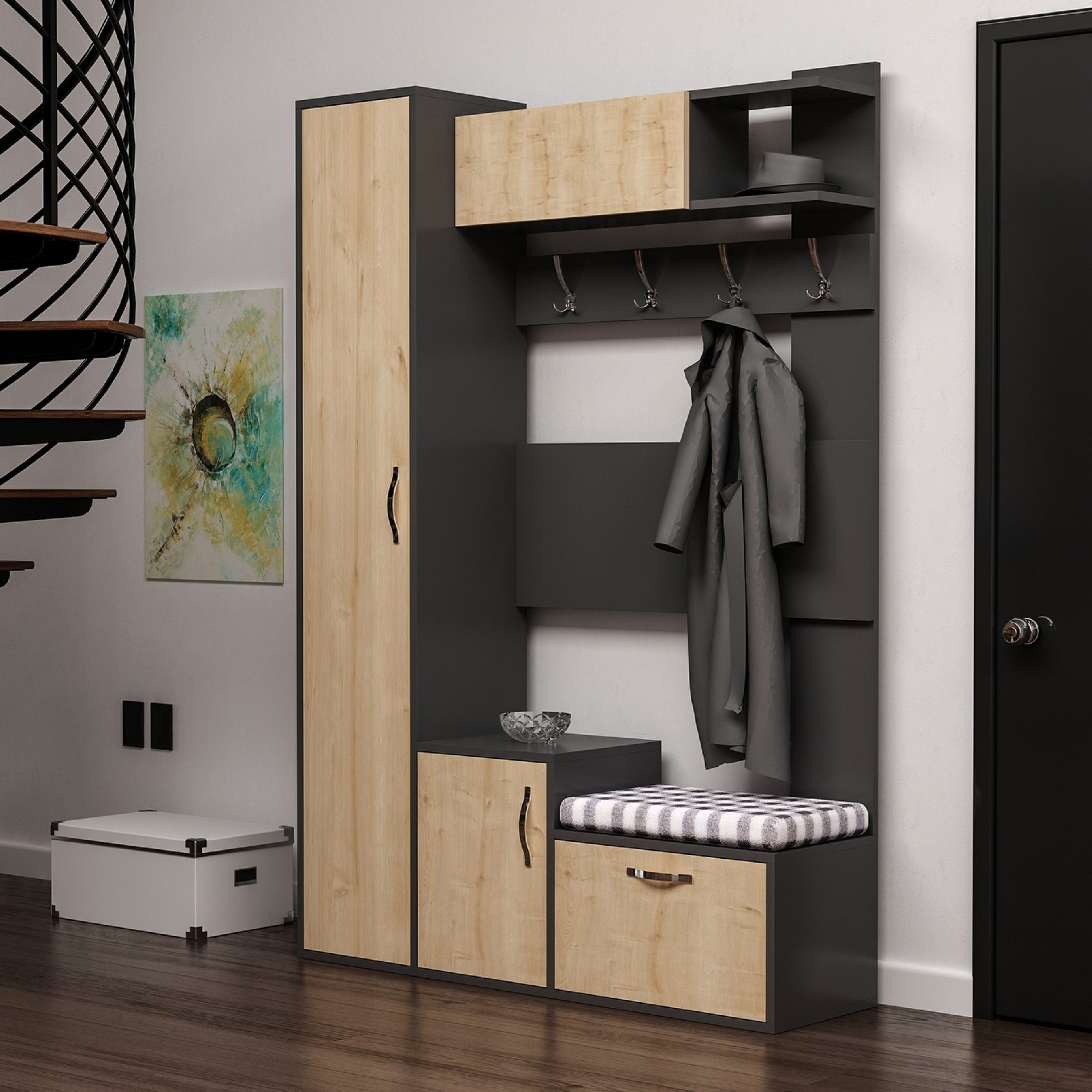HOMEMANIA Mobile Ingresso Seina, rovere e antracite, , large