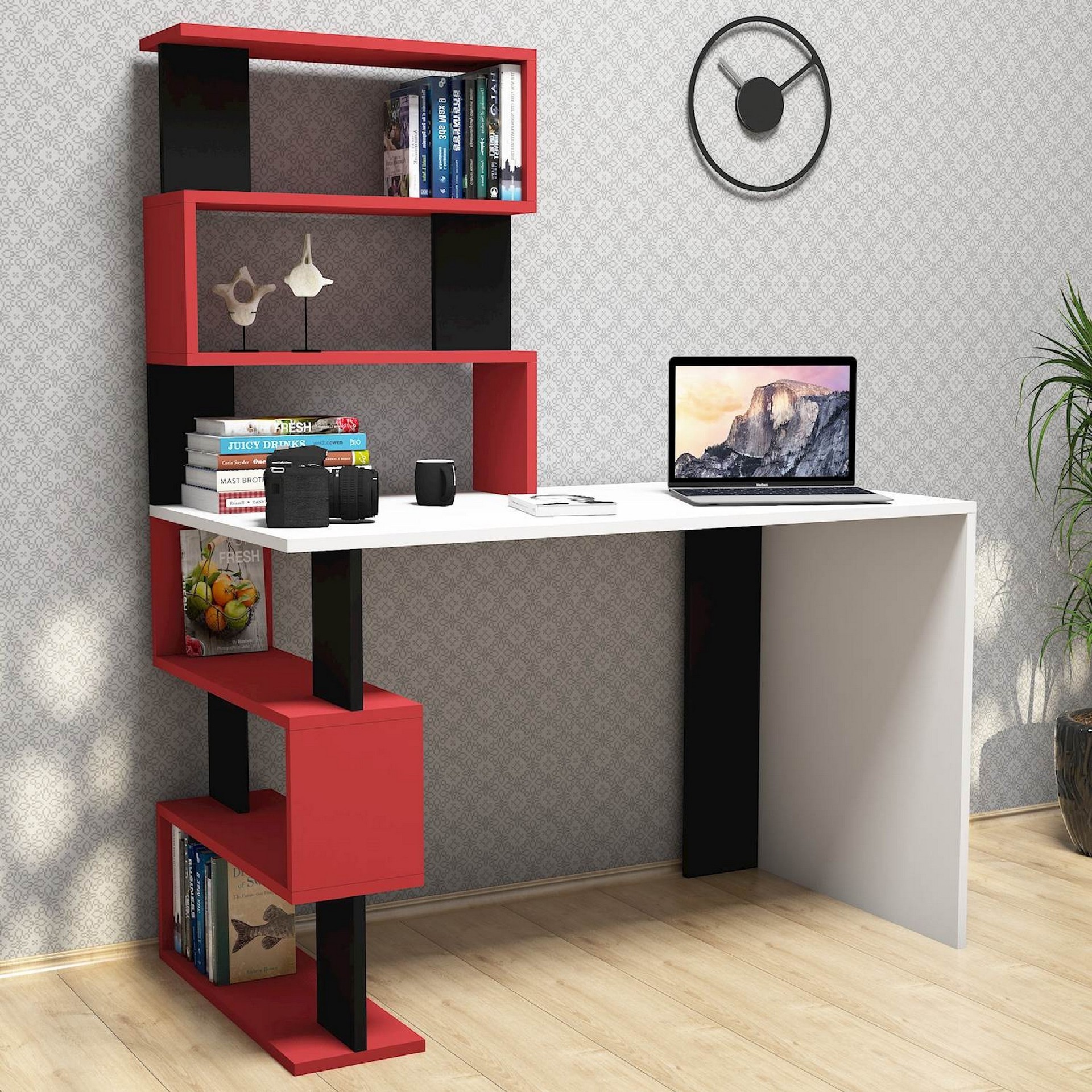 HOMEMANIA Scrivania Snap,  Bianco, Rosso, Nero, , large