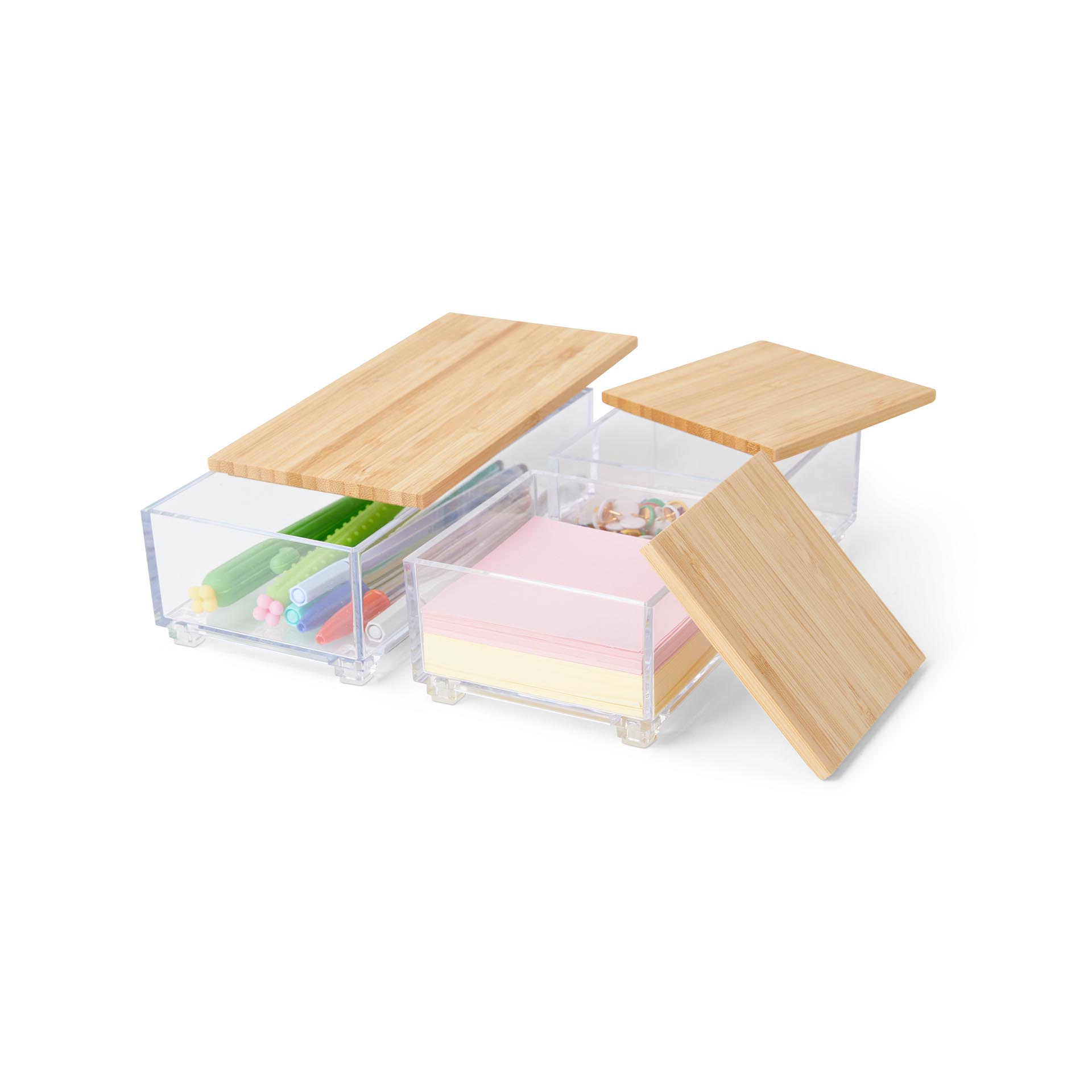 Contenitore con coperchio in bambù - Set da 3 pz, , large