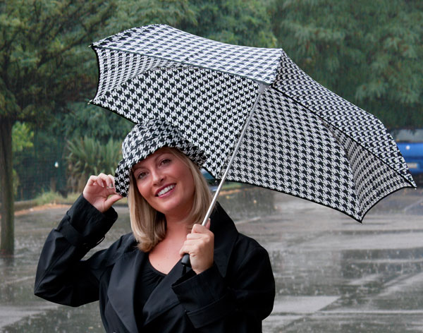 Set ombrello + cappello da pioggia fantasia pied-de-poule, , large