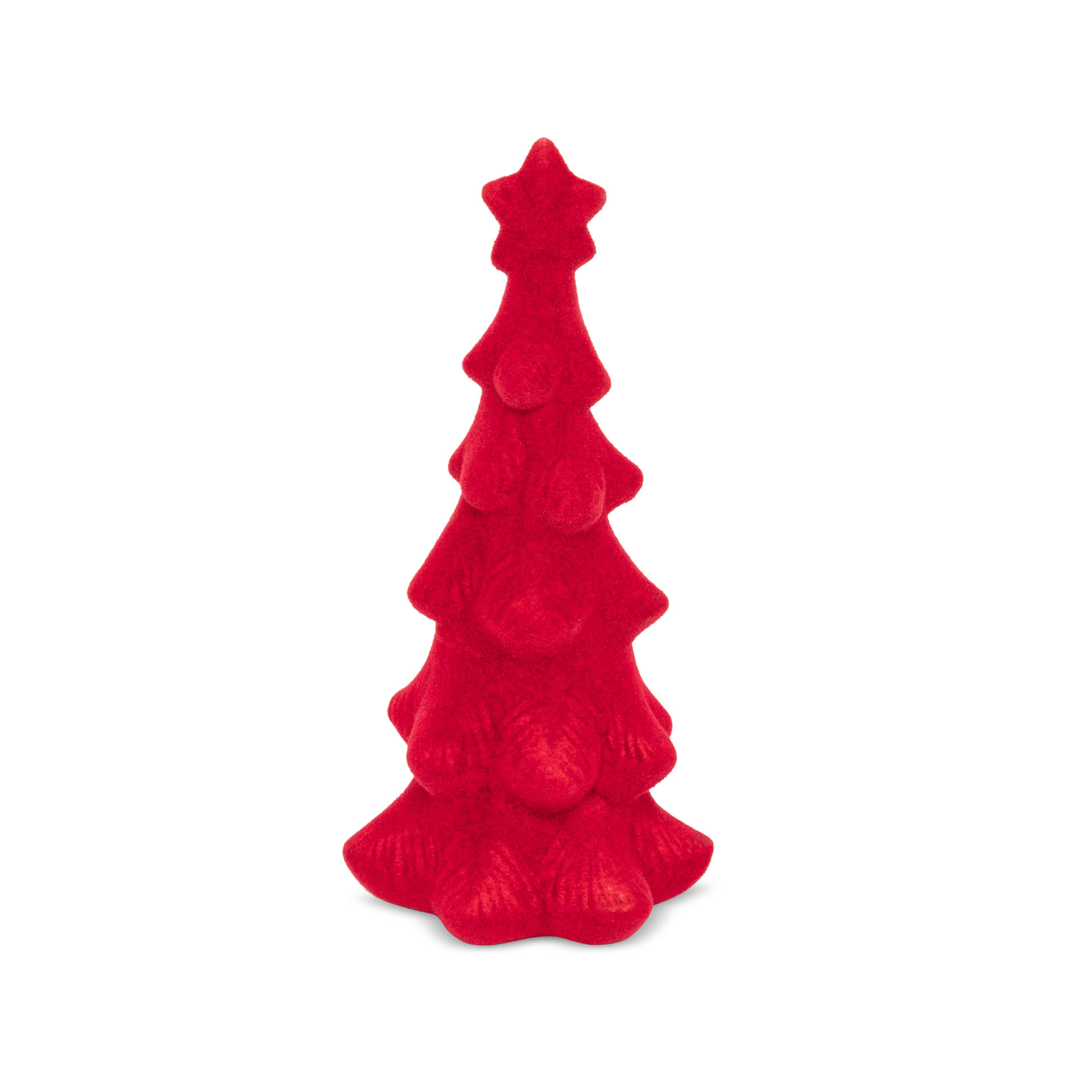 Albero di Natale in tessuto floccato rosso, , large