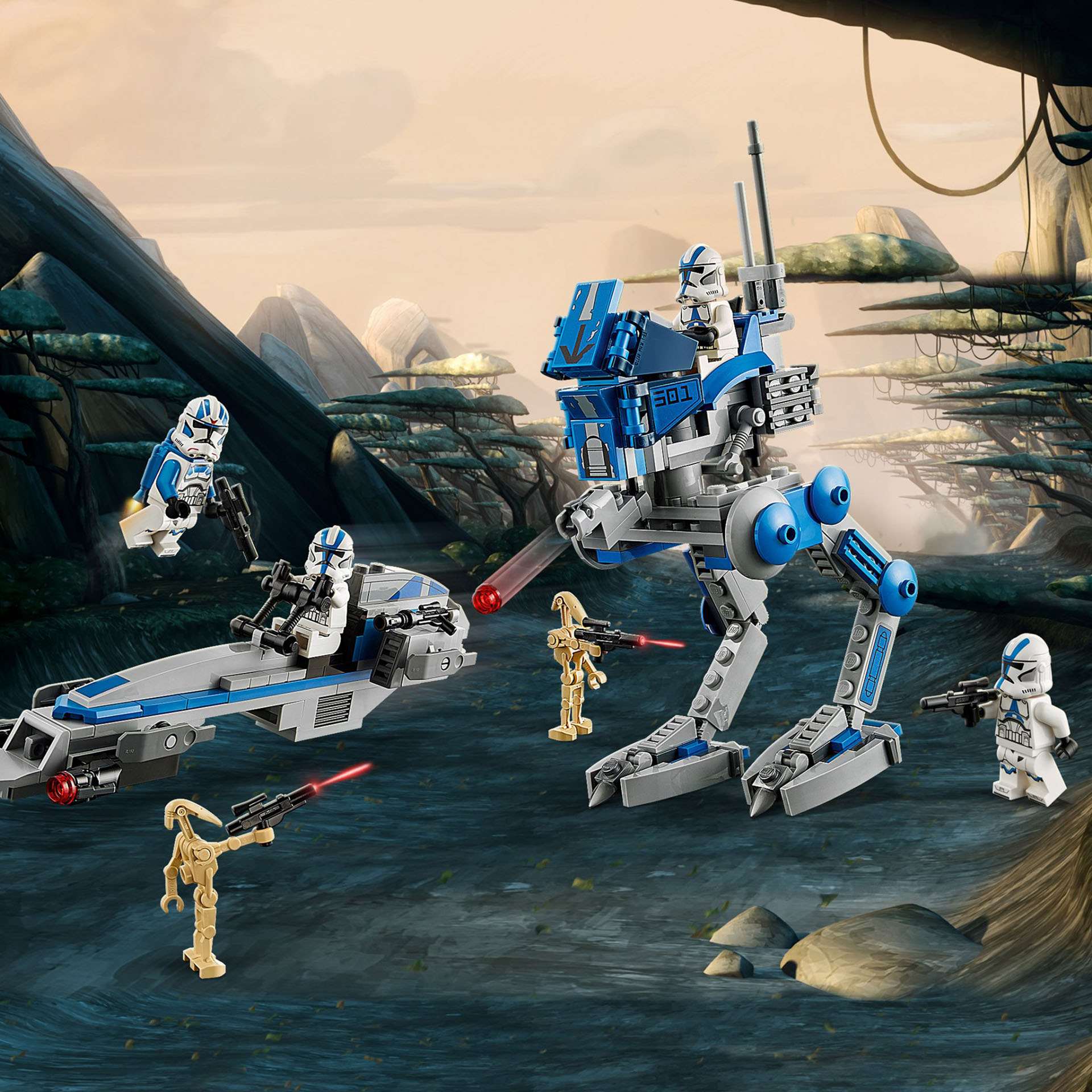 LEGO Star Wars Clone Trooper della Legione 501 Walker AT, BARC Speeder e Droidi  75280, , large