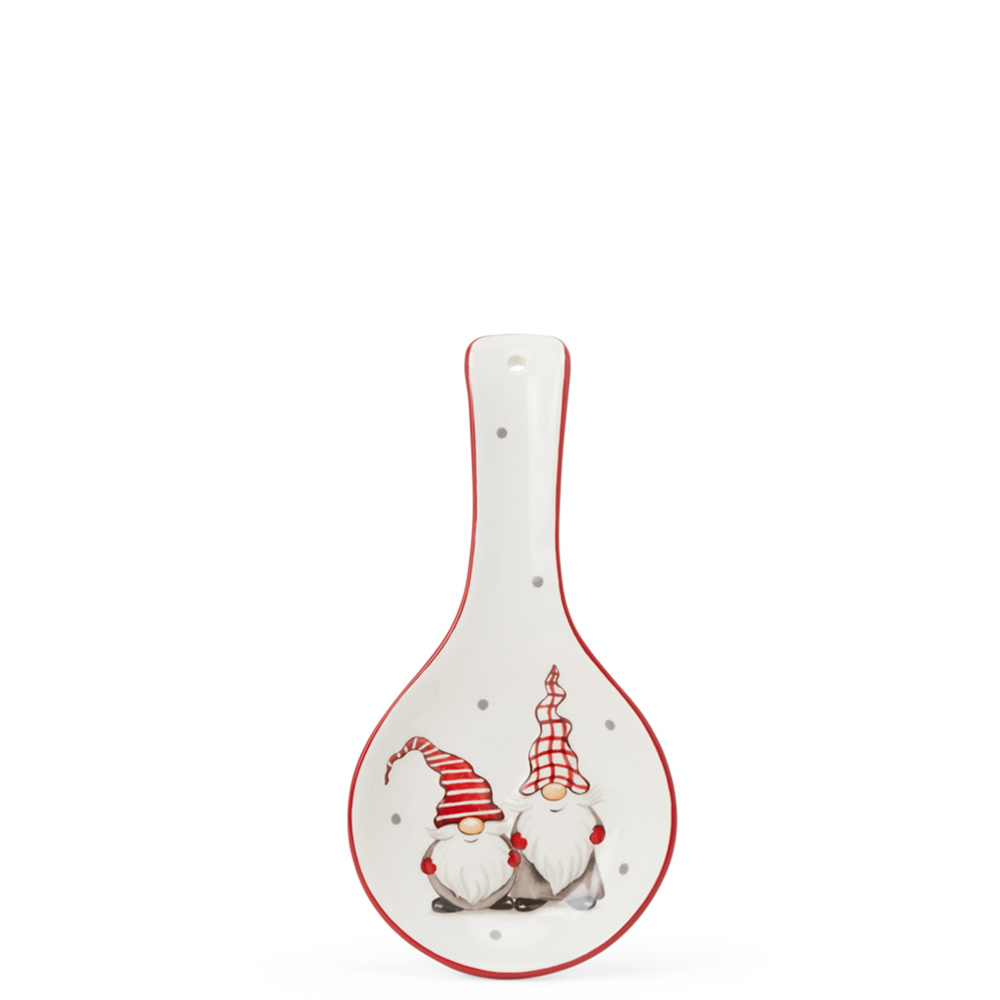 Poggiamestolo in ceramica con gnomi natalizi, , large