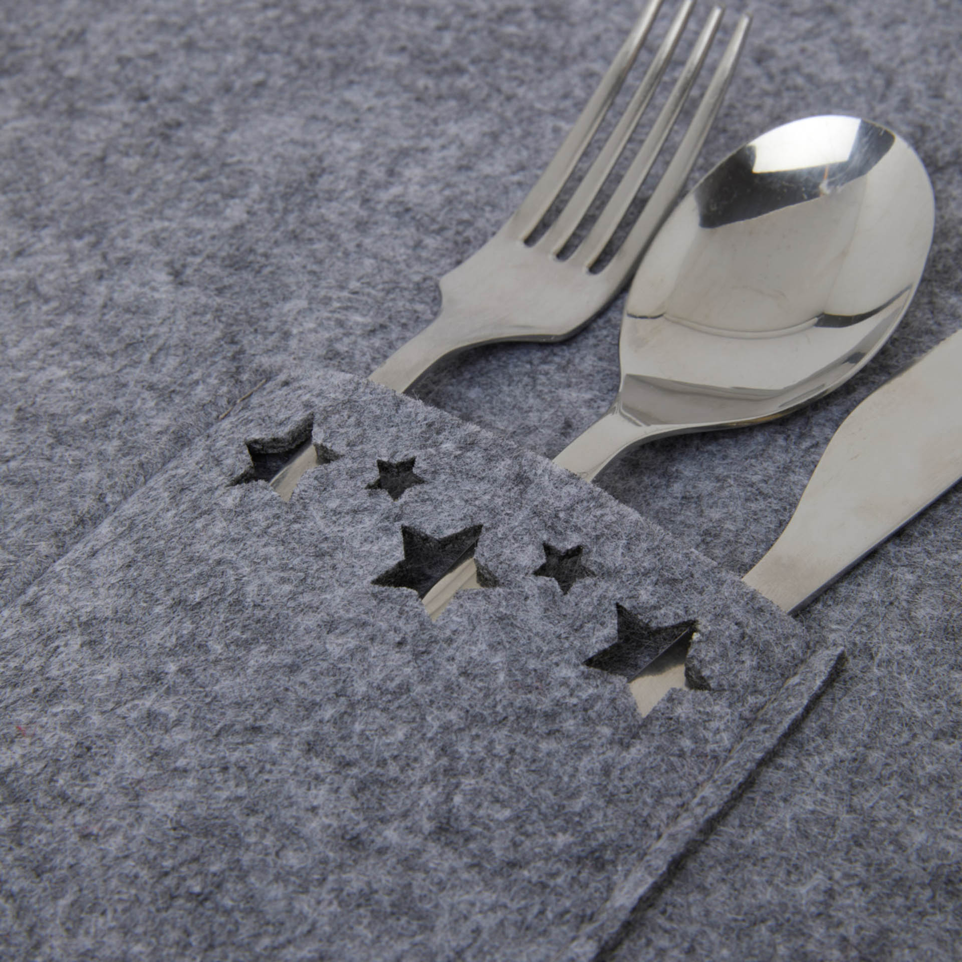 Tovaglietta americana in feltro con portaposate, grigio, grigio, large