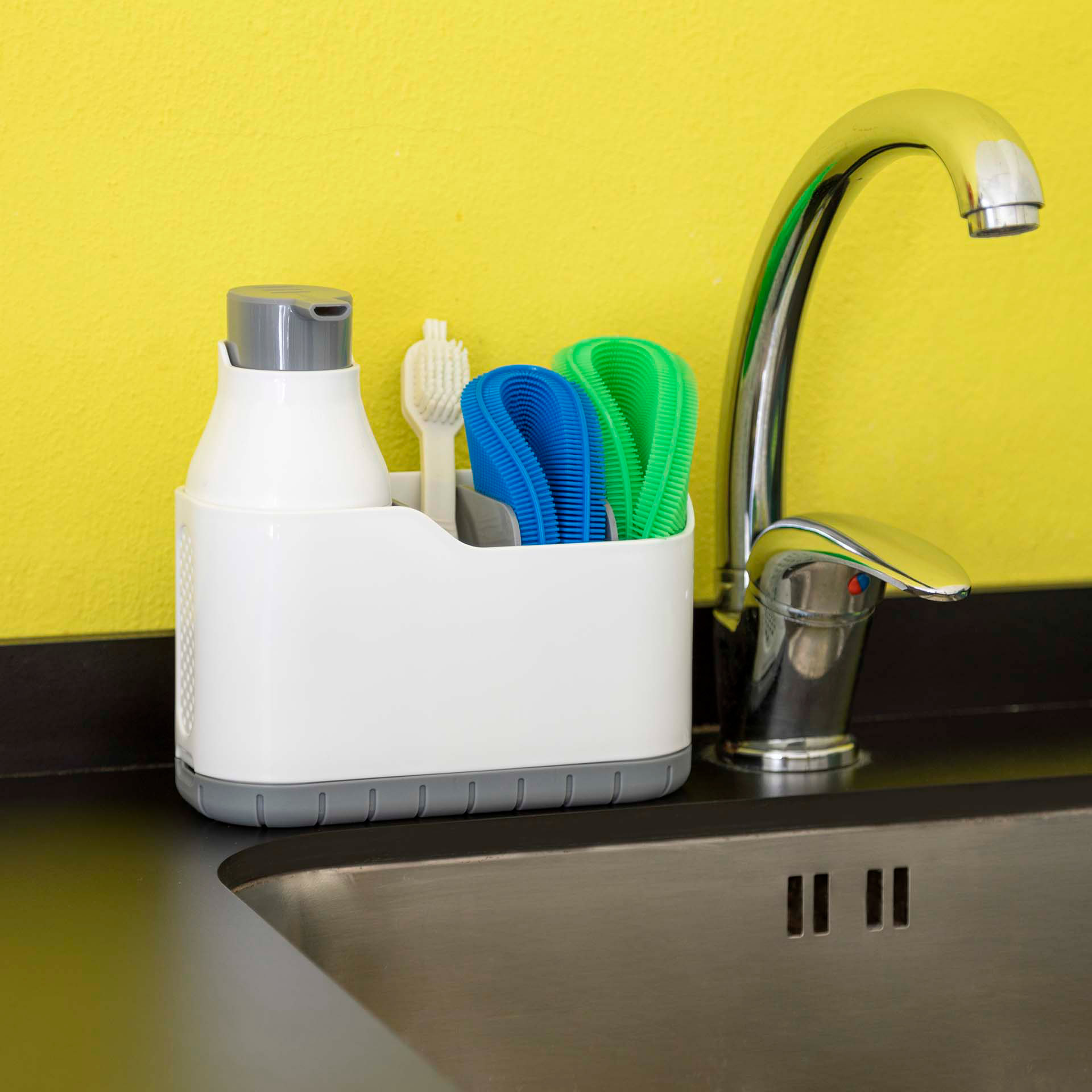 Dosatore per sapone con porta accessori, , large