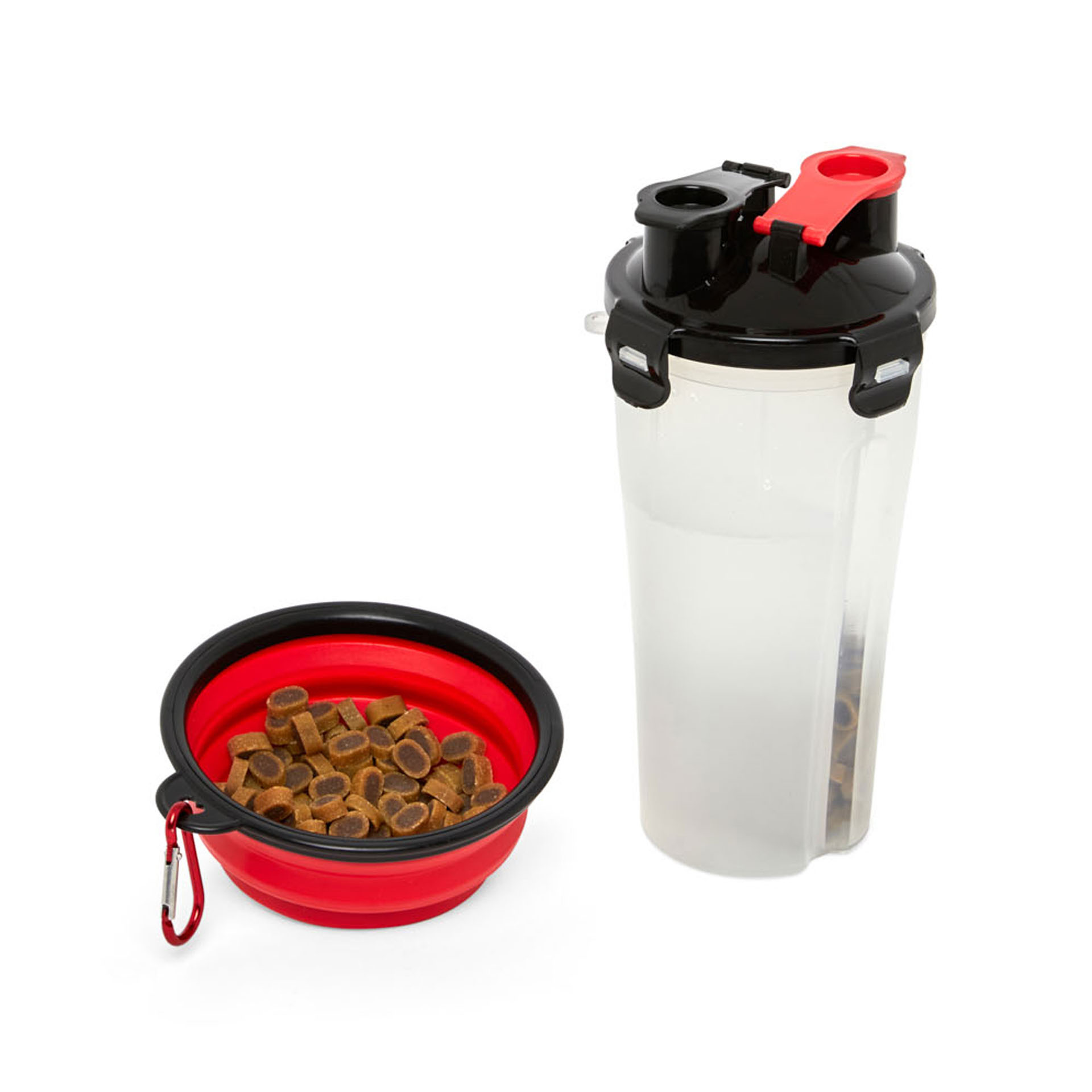 Contenitore acqua e cibo per cani e gatti con ciotola da viaggio, , large
