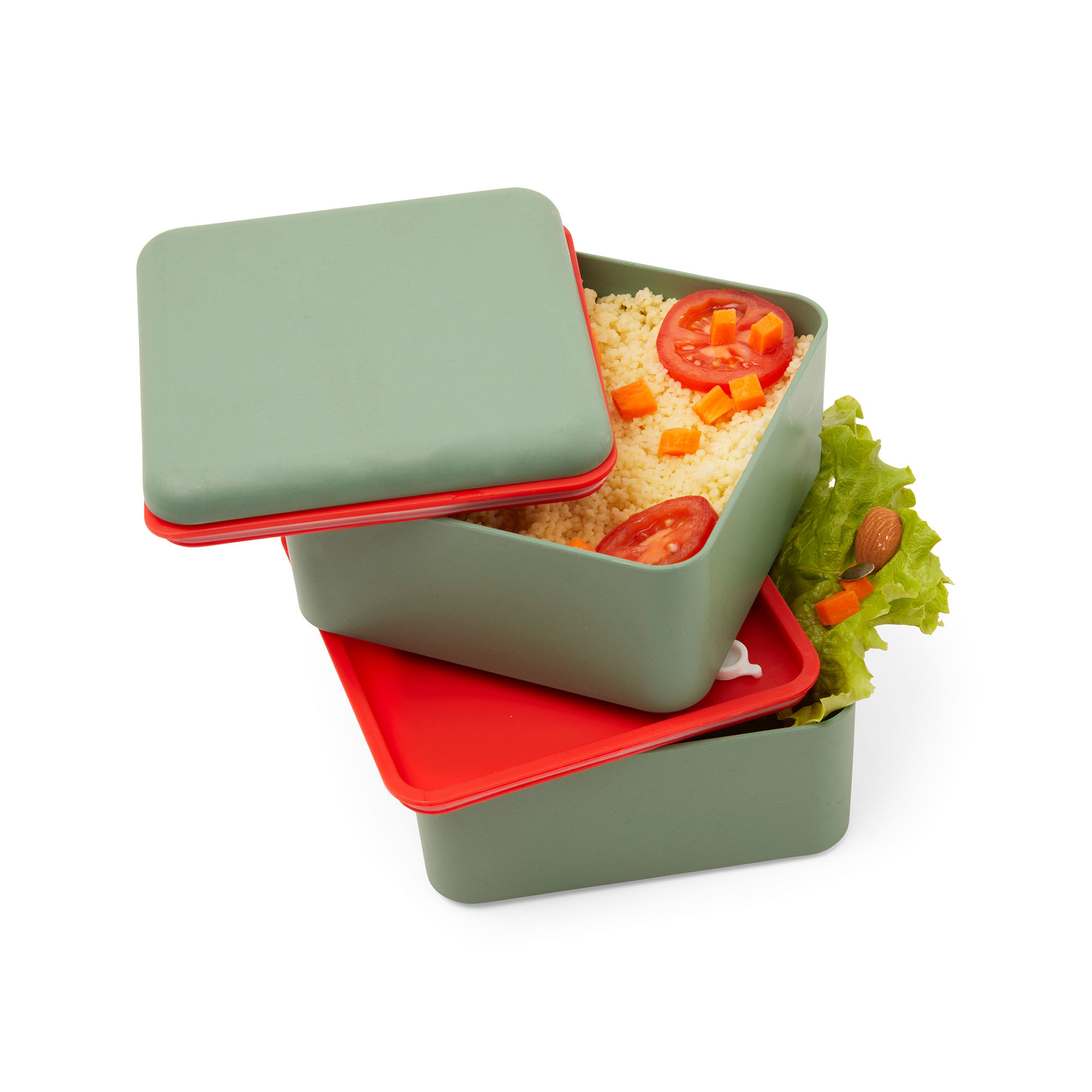 Porta pranzo ecologico doppio scomparto, verde, , large