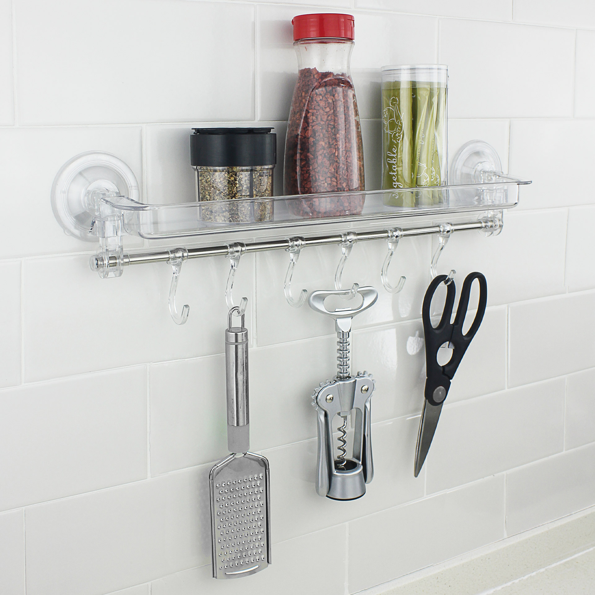 Mensola portatutto da bagno con ganci, , large