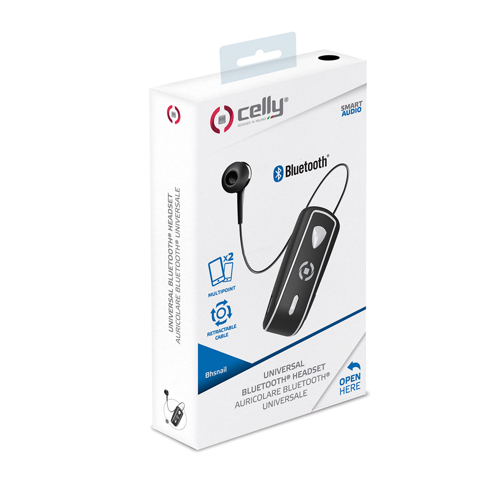 Auricolare Bluetooth con clip e cavo riavvolgibile, , large