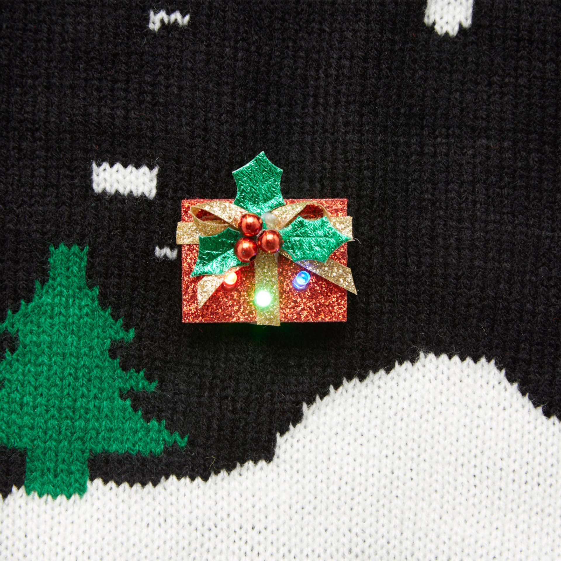 Spilla natalizia decorativa luminosa da giacca, pacco regalo, , large