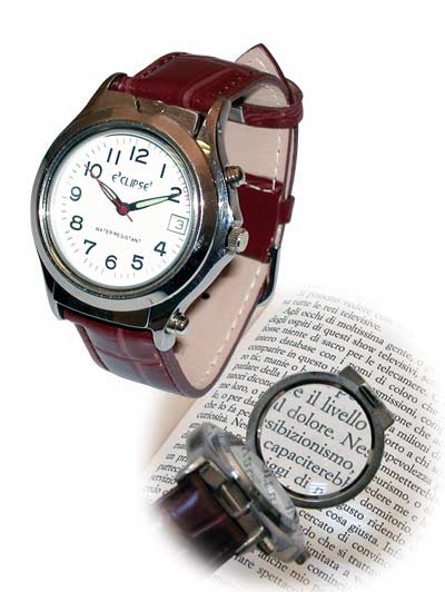 Orologio da polso con lente d'ingrandimento e luce