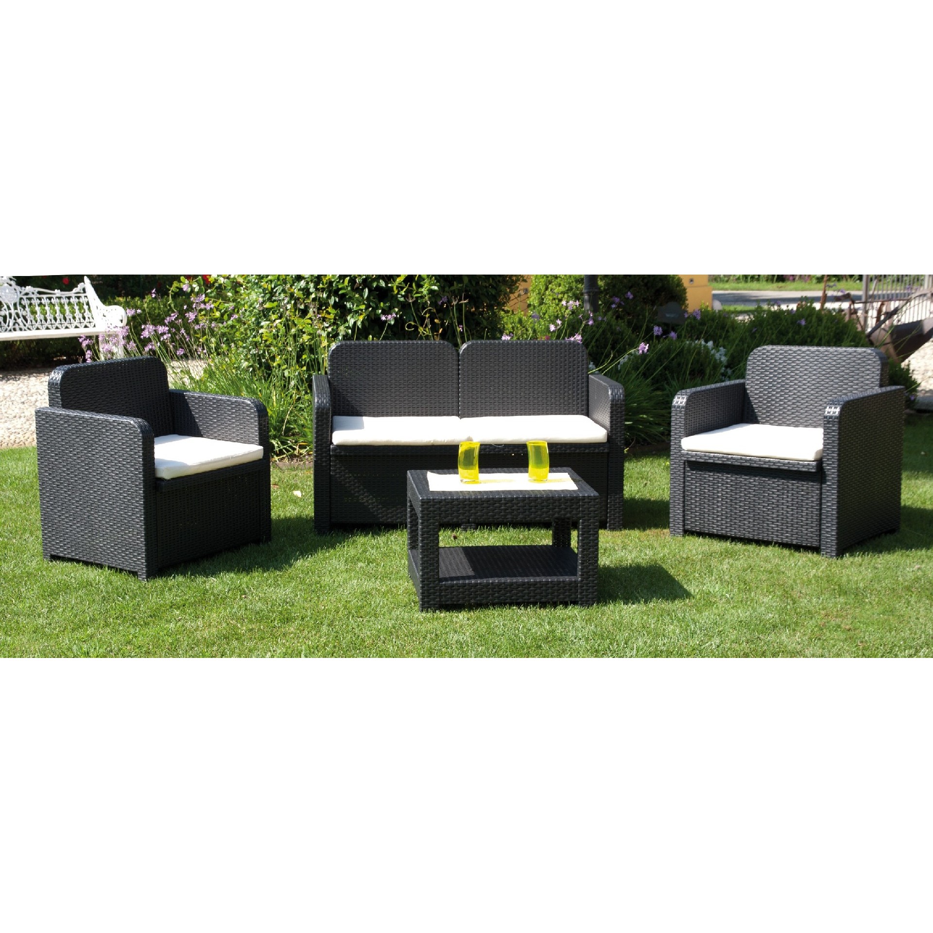 HOMEMANIA Set da Giardino Ancona Set da 1 Divano 2 Poltrone 1 Tavolino 4 posti, , large