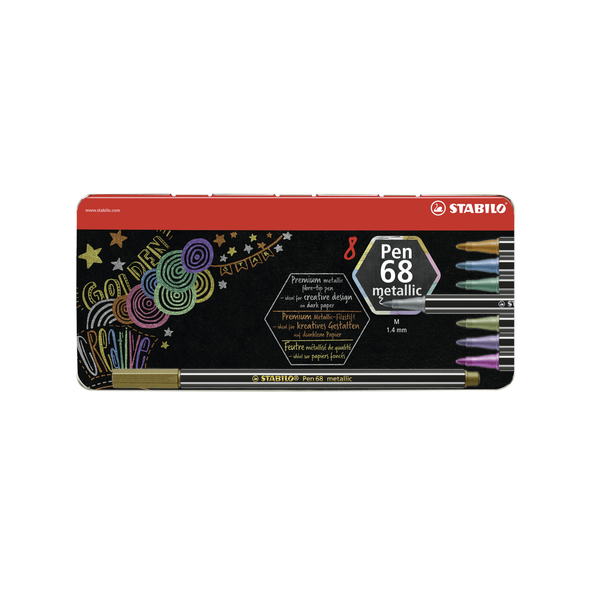 Pennarello Premium Metallizzato STABILO Pen 68 metallic -Scatola in metallo da 8, , large