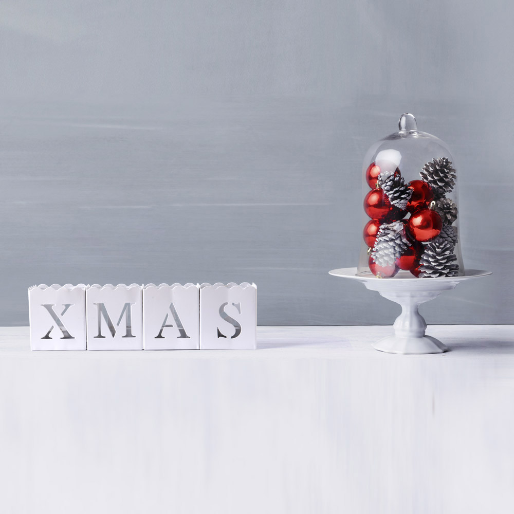 Set 4 porta tea light con scritta XMAS, , large