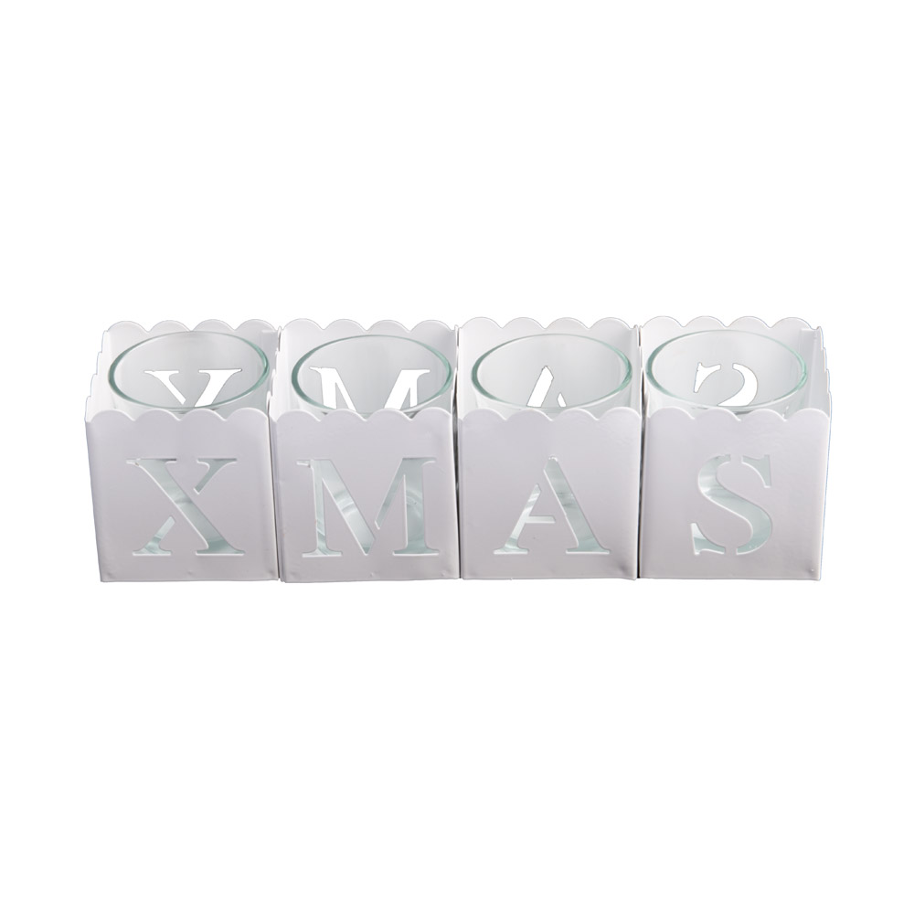Set 4 porta tea light con scritta XMAS, , large