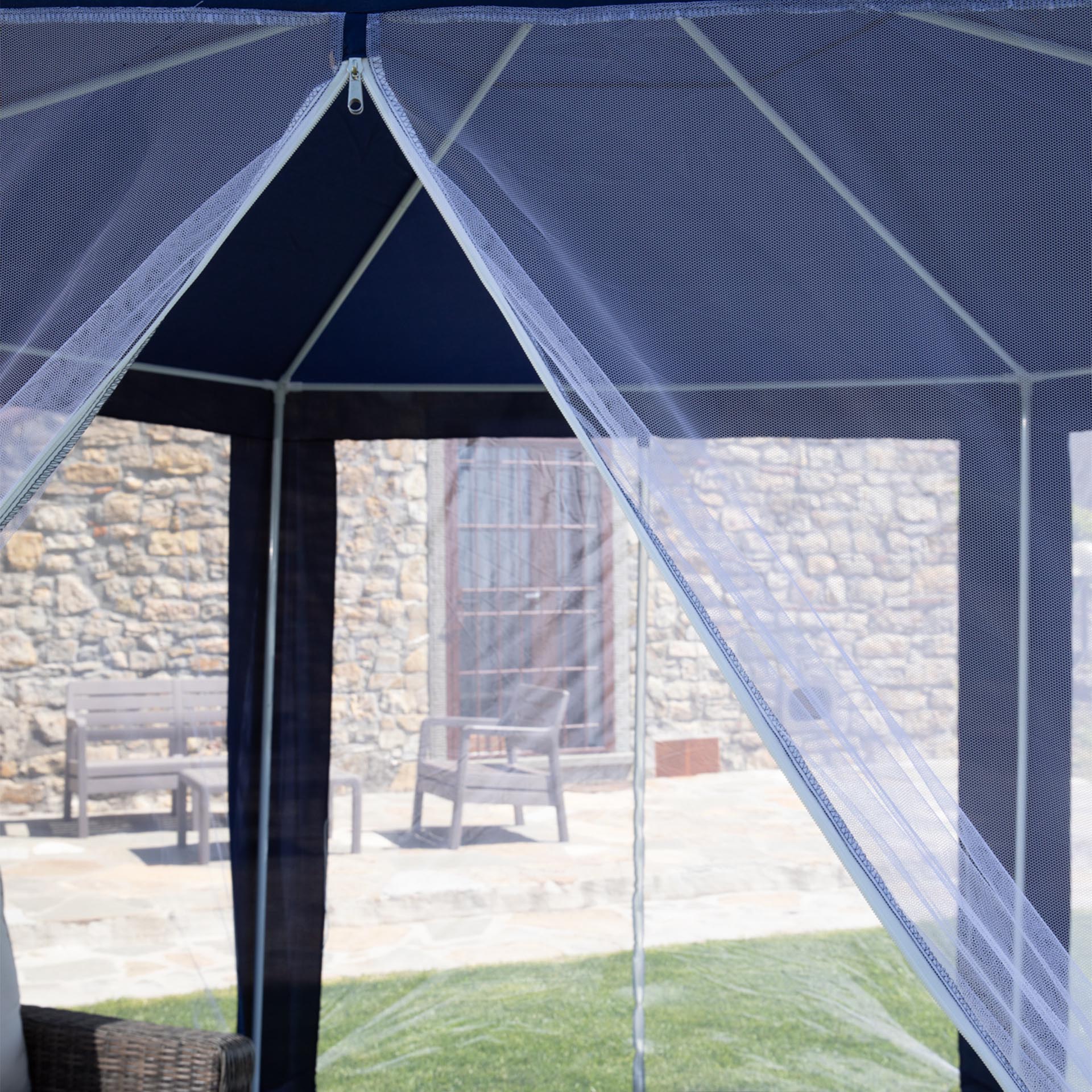 Gazebo esagonale con zanzariera, , large