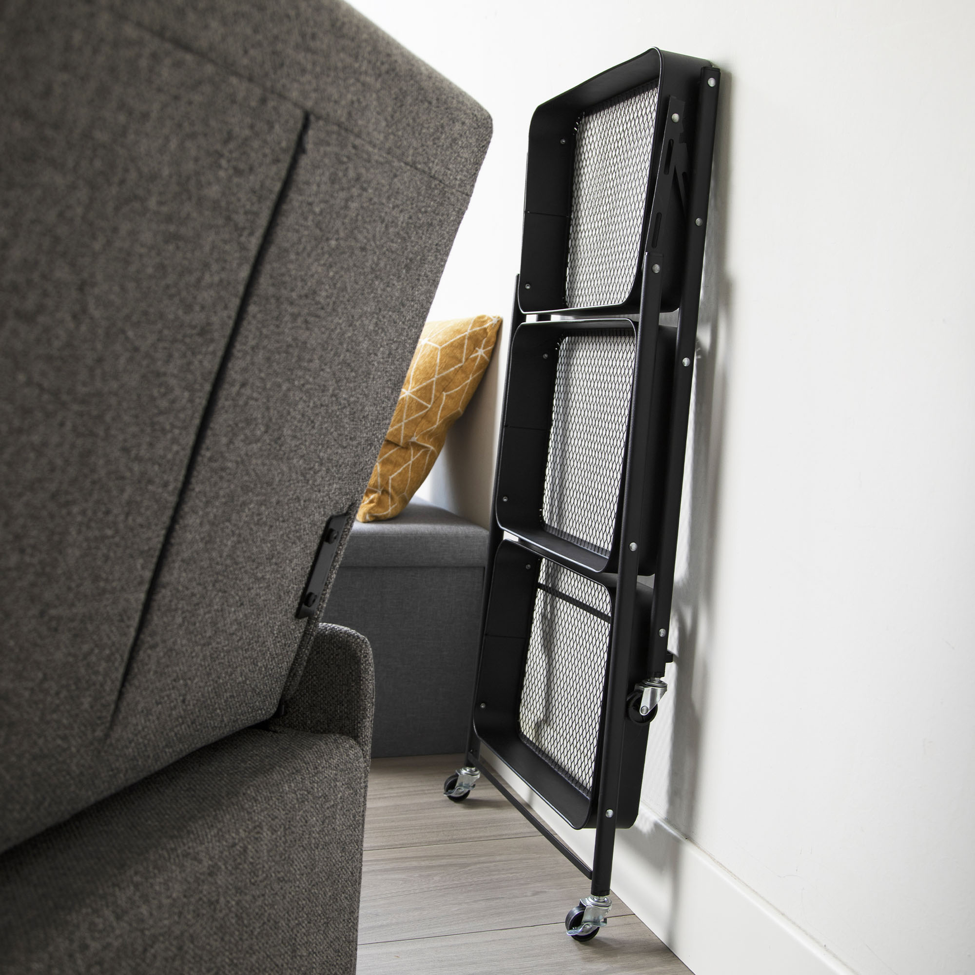 Carrello pieghevole a 3 ripiani, colore nero, , large