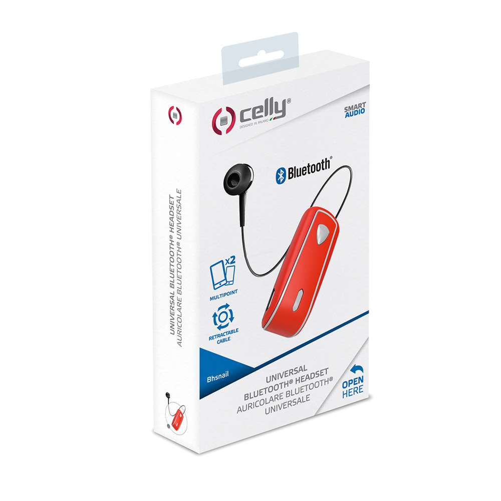 Auricolare Bluetooth con clip e cavo riavvolgibile, , large