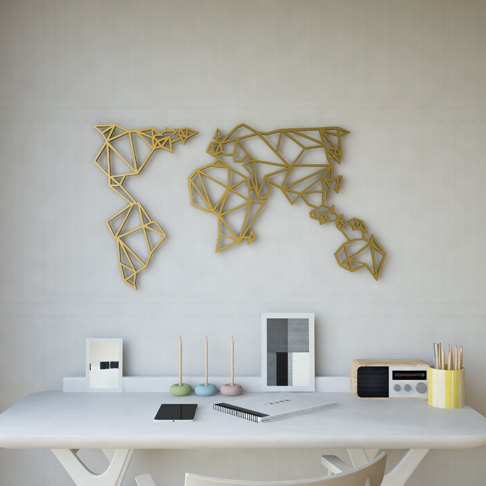 HOMEMANIA Decorazione da Parete Mondo, oro, , large