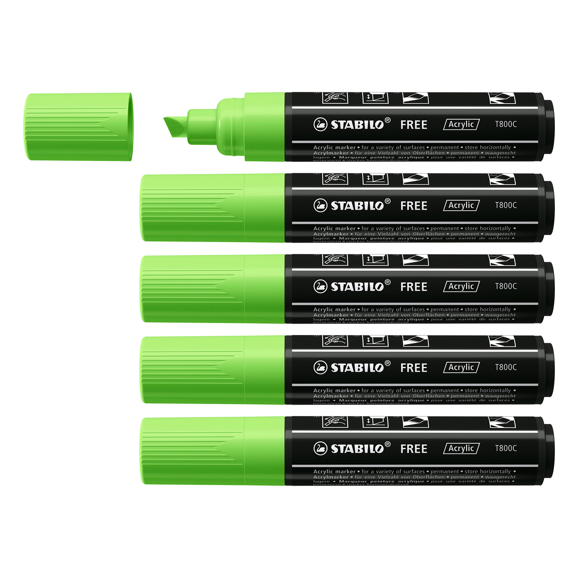 Stabilo Free Acrylic - T800c Punta A Scalpello 4-10mm - Confezione Da 5 - Verde, , large