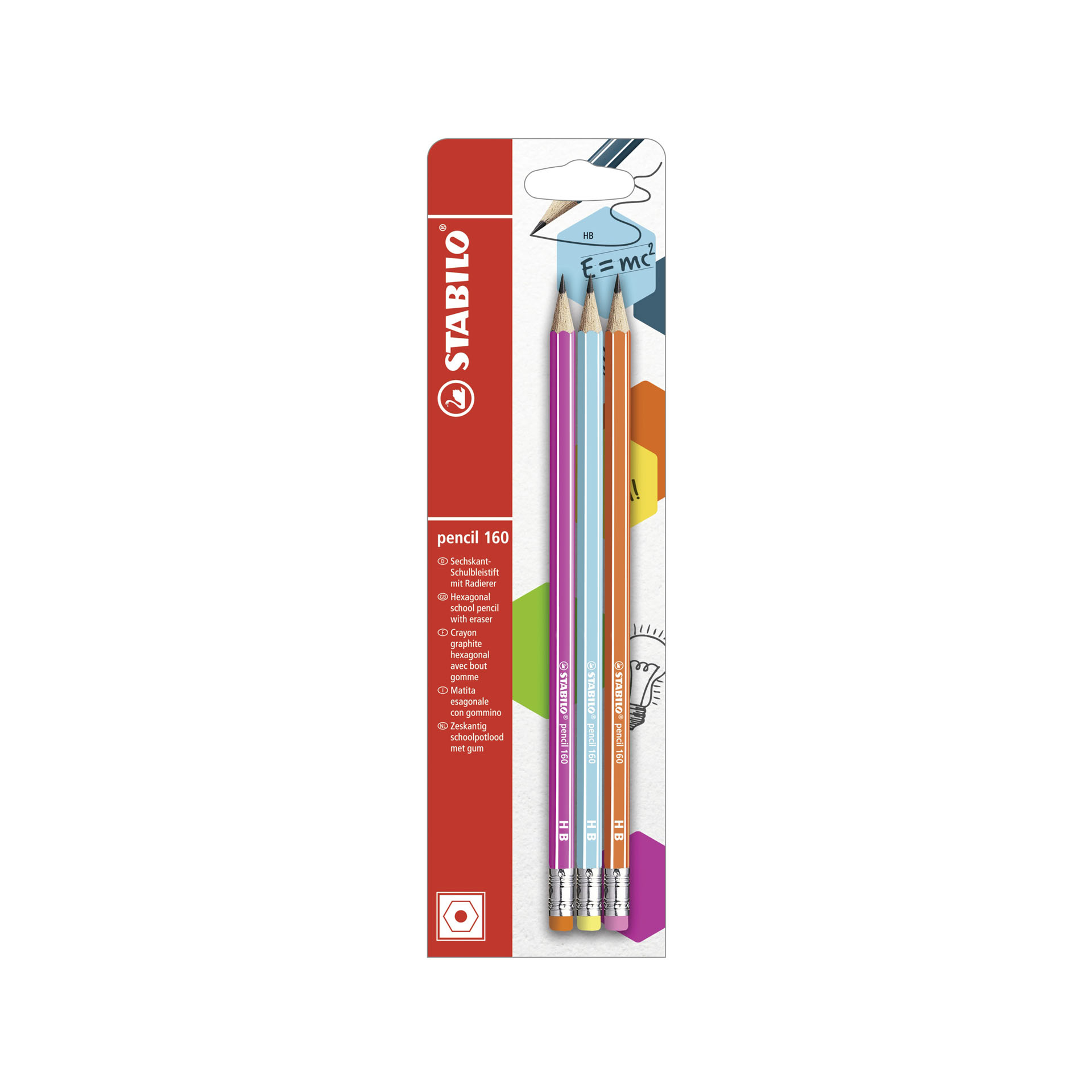 Matita in grafite - STABILO Pencil 160 - con gommino - Pack da 3  Gradazione HB, , large
