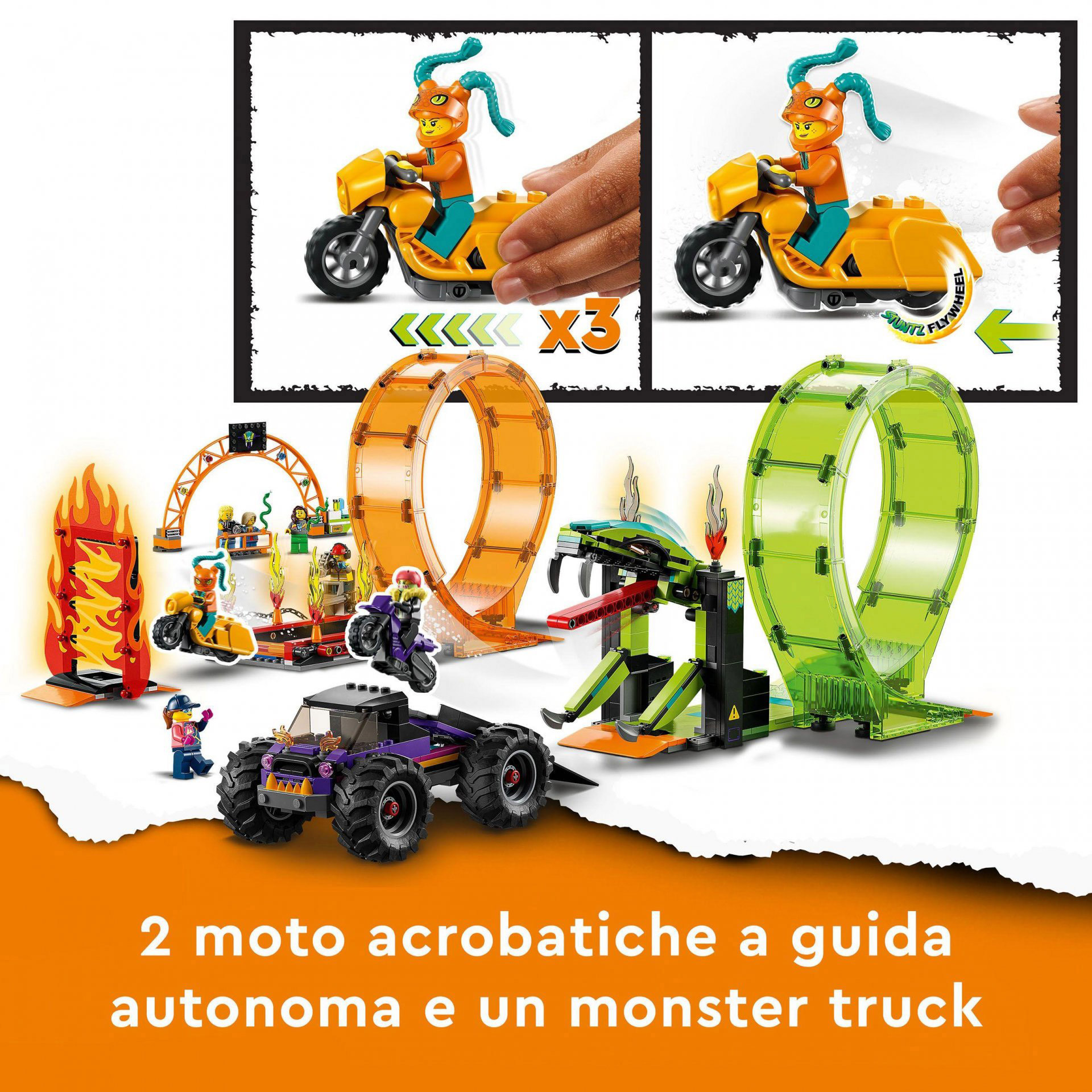 LEGO City Stuntz Arena delle Acrobazie, Monster Truck, Moto Giocattolo Carica e 60339, , large