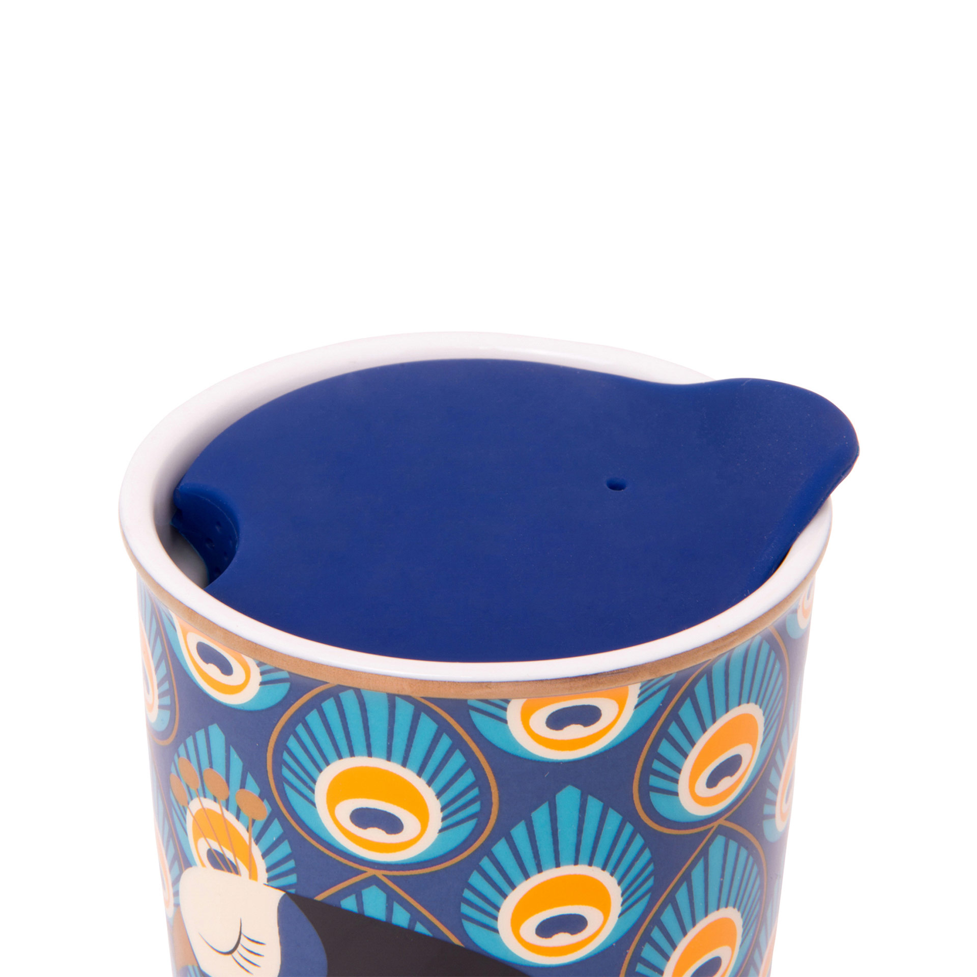 Bicchiere americano in ceramica con coperchio Pavone, , large