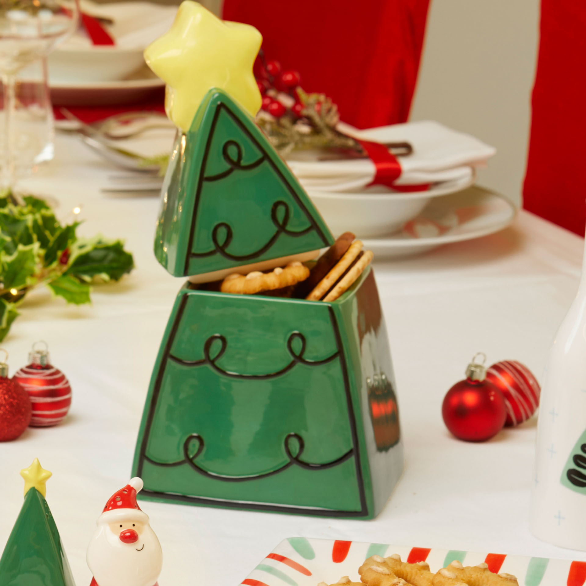 Biscottiera in ceramica albero di Natale, , large