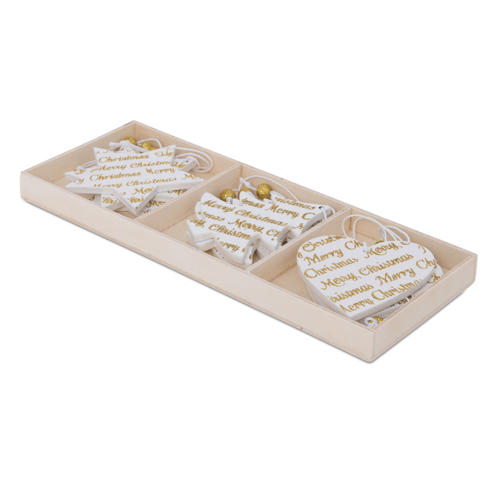 Decorazioni natalizie bianche e oro da appendere - Set da 9, , large