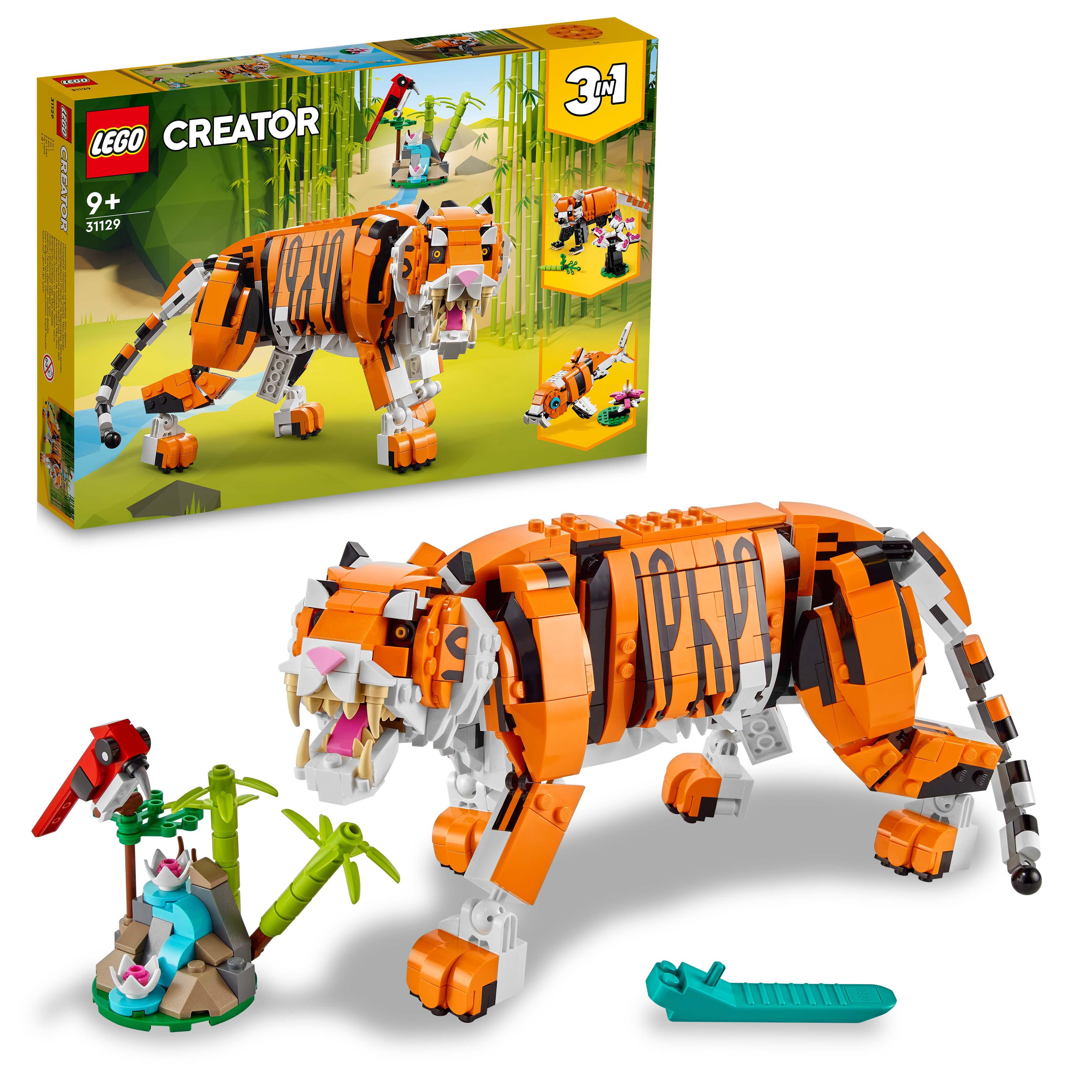 LEGO Creator 3 in 1 Tigre Maestosa, Si Trasforma in Panda o Pesce, Giocattolo Cr 31129, , large