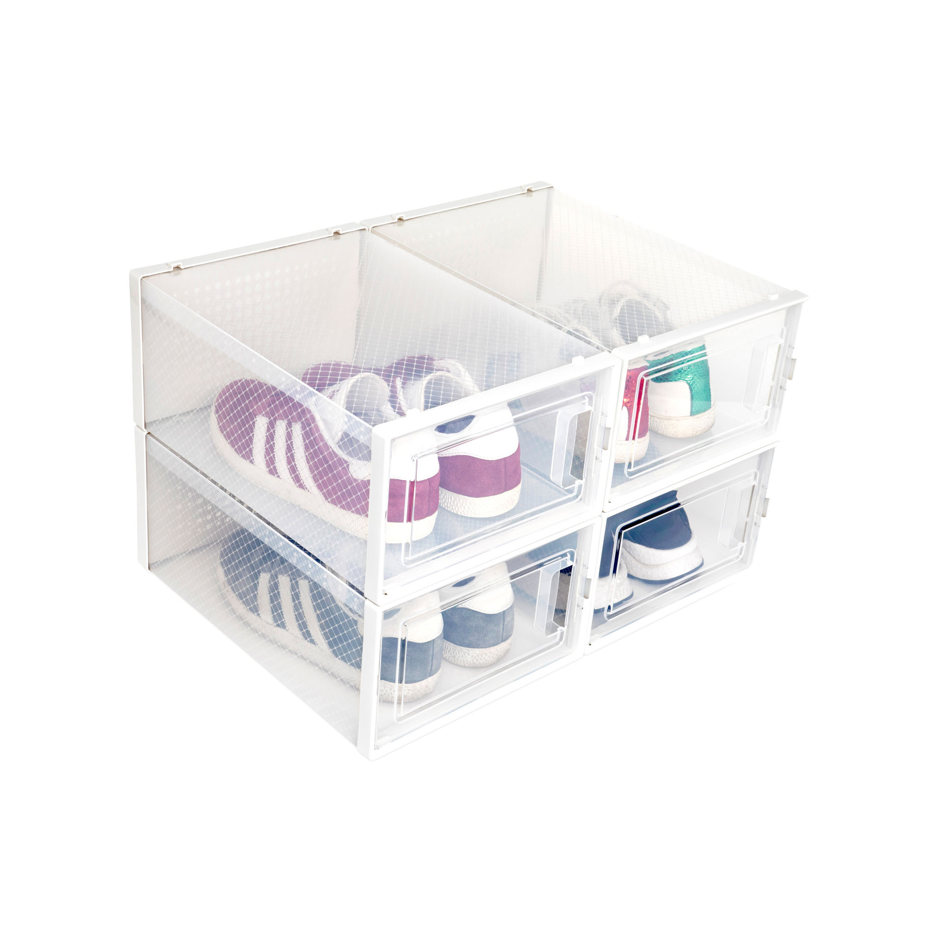 Set 4 scatole impilabili per scarpe, , large