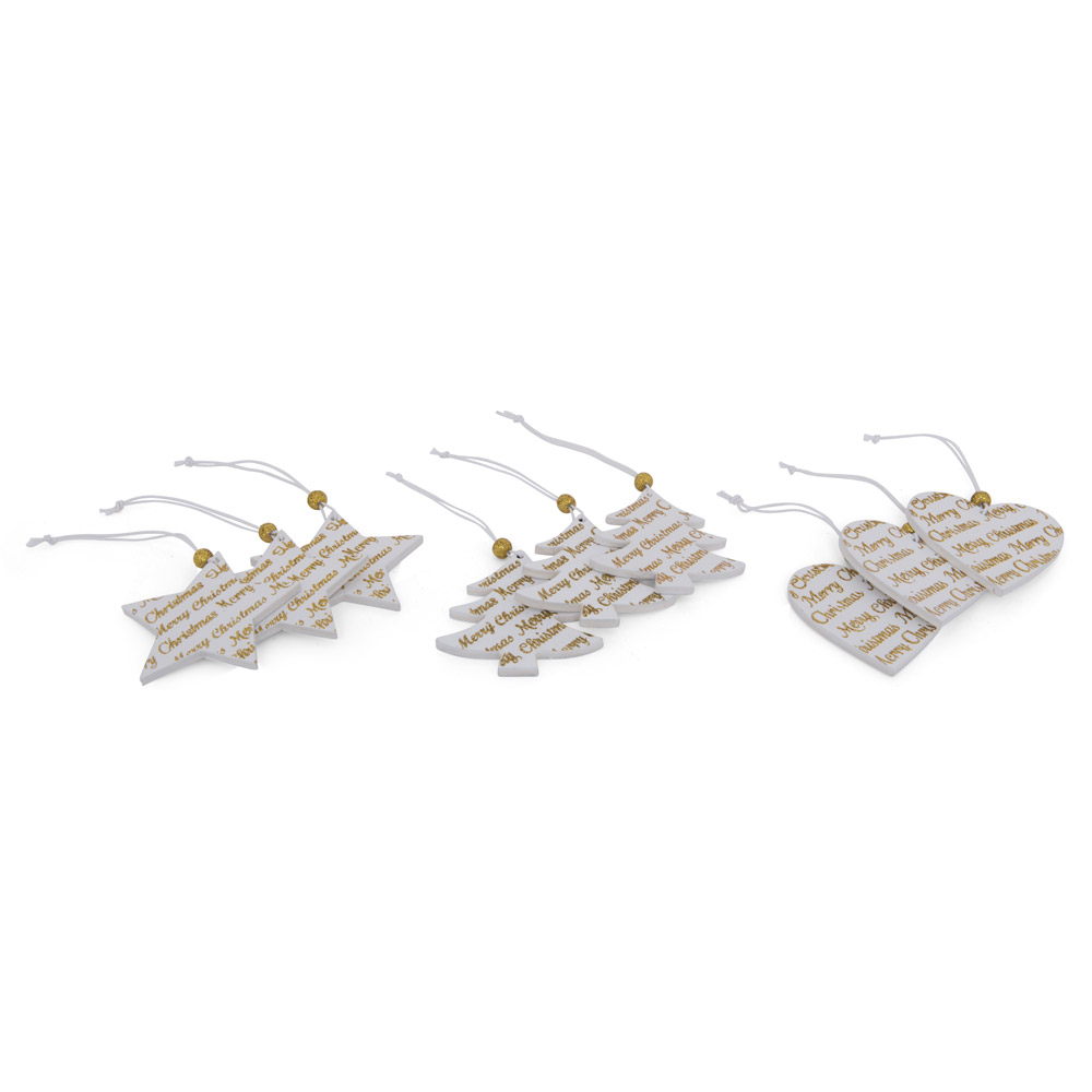 Decorazioni natalizie bianche e oro da appendere - Set da 9, , large
