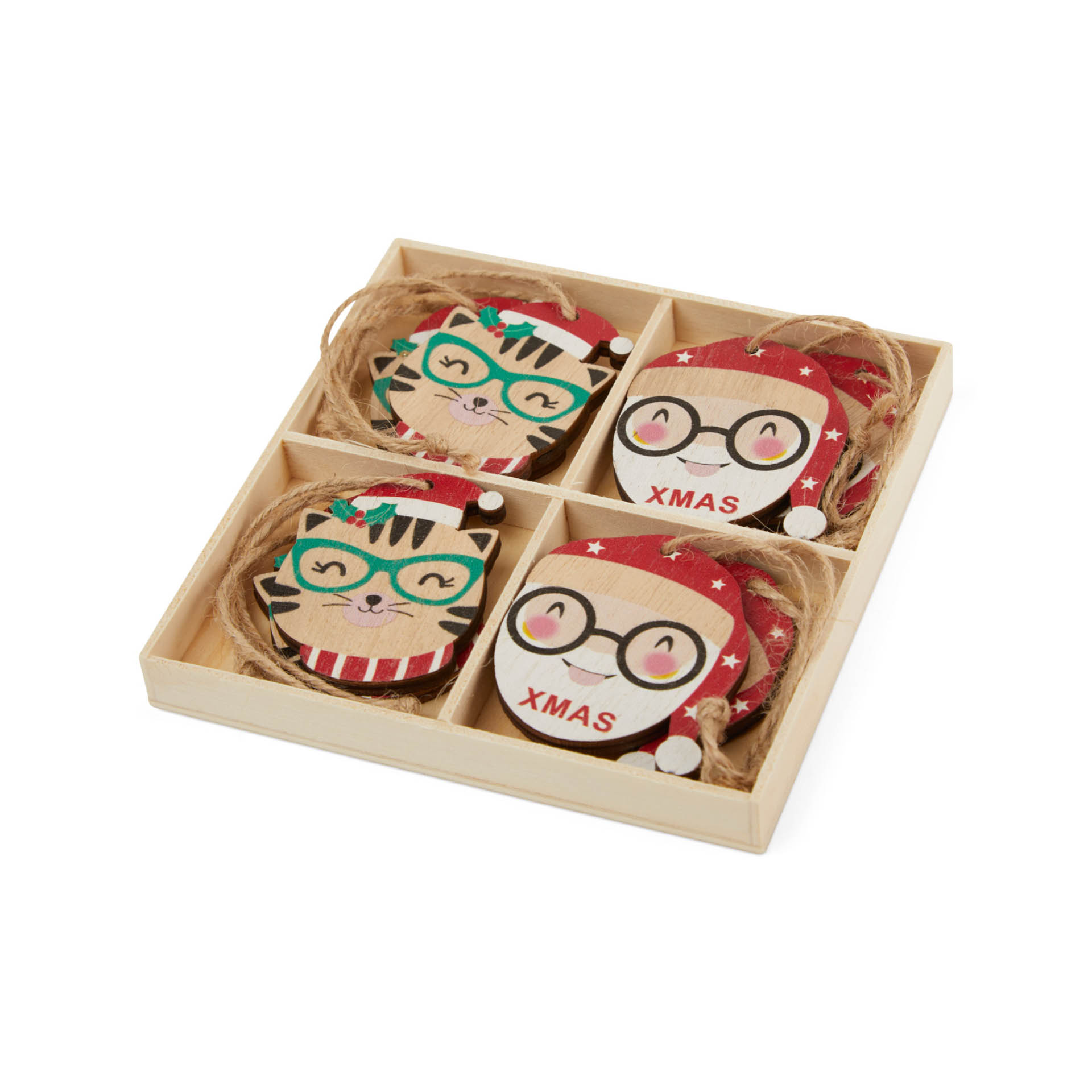 Decorazioni Gatto E Babbo Natale  - Set Da 4 Pz, , large