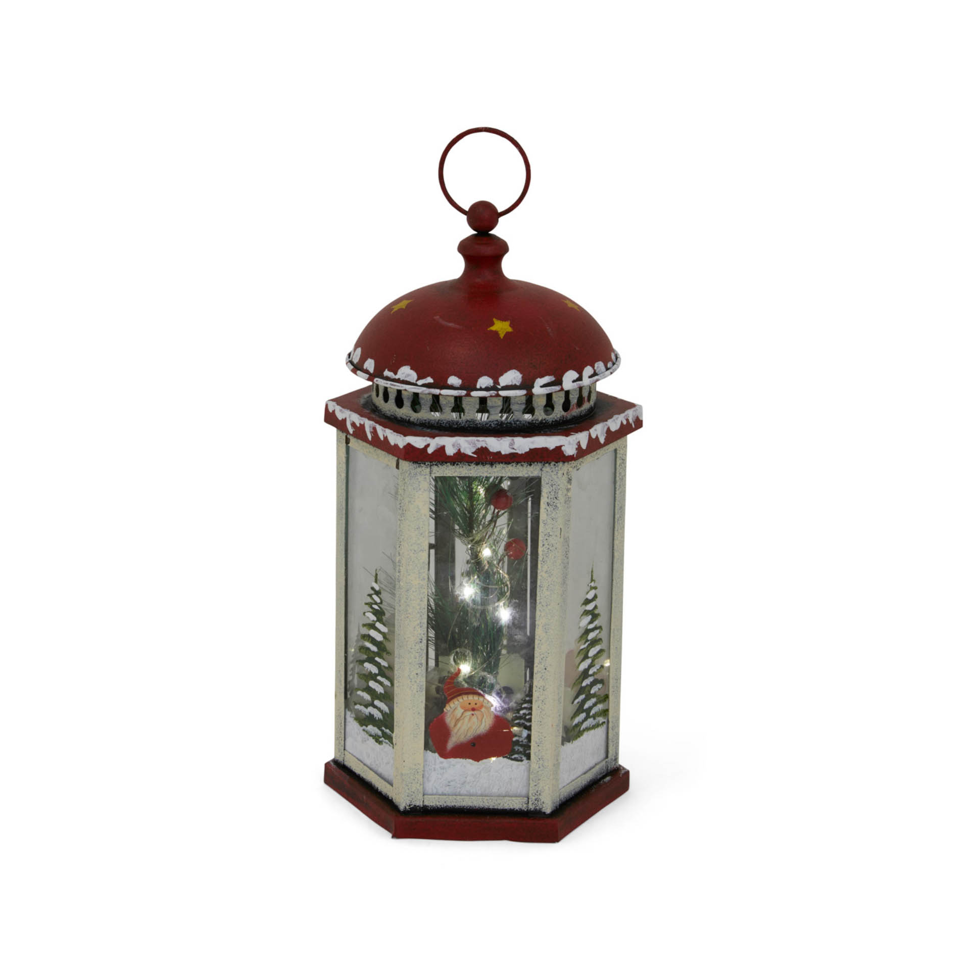 Lanterna natalizia in metallo con luci H 30 cm, , large