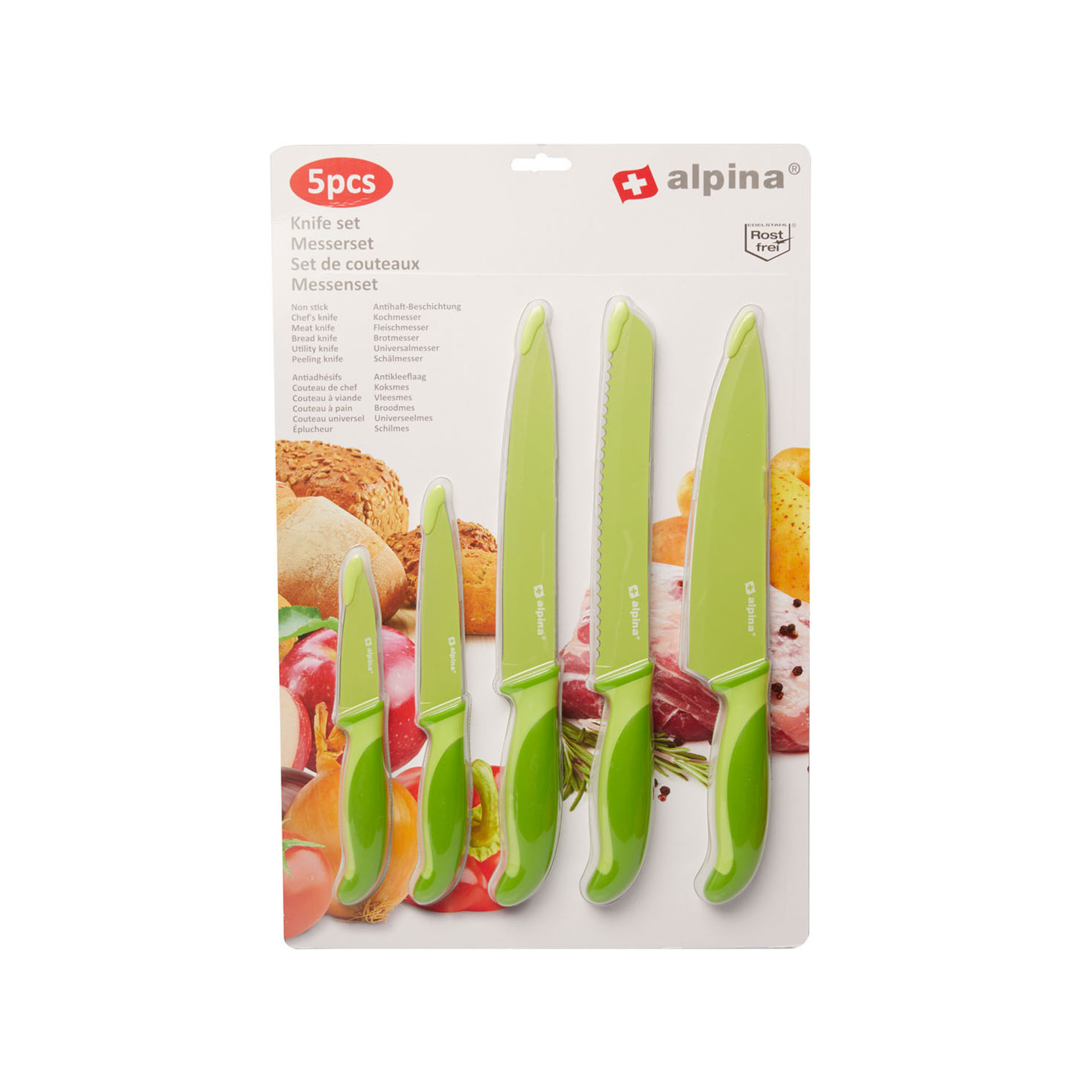 Set 5 coltelli da cucina, colore verdi, verde, large