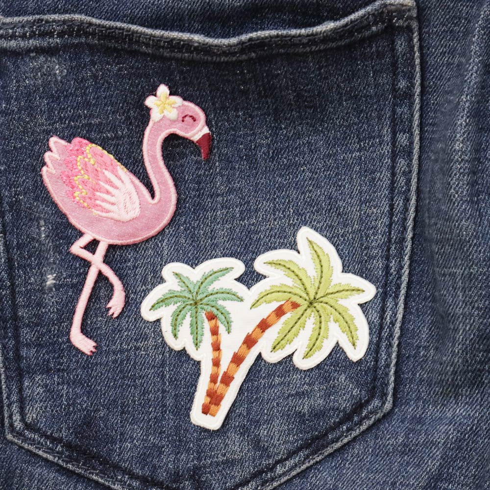 Set 5 toppe termoadesive Tropical con fenicotteri e palme, , large