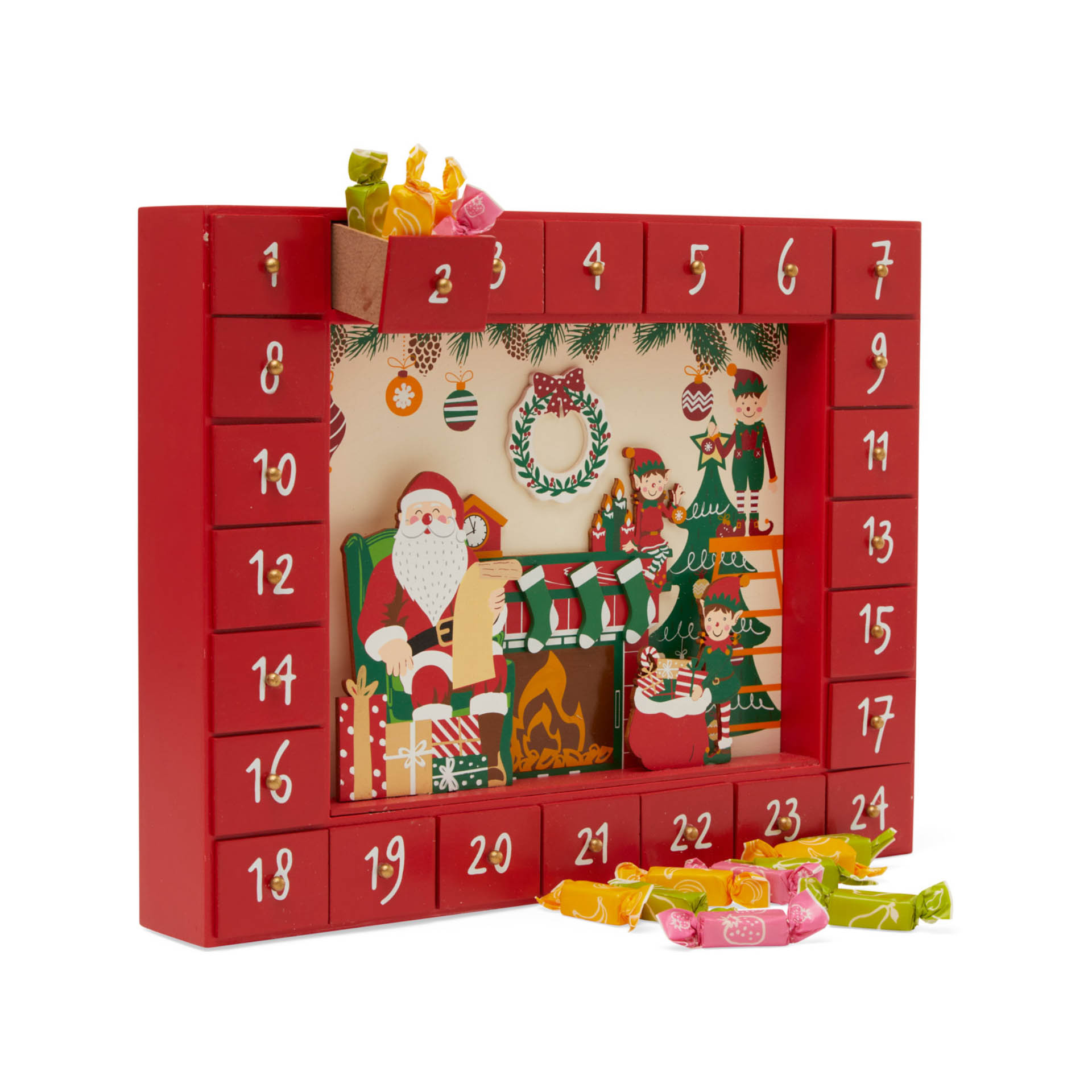 Calendario avvento Babbo Natale ed Elfi, , large
