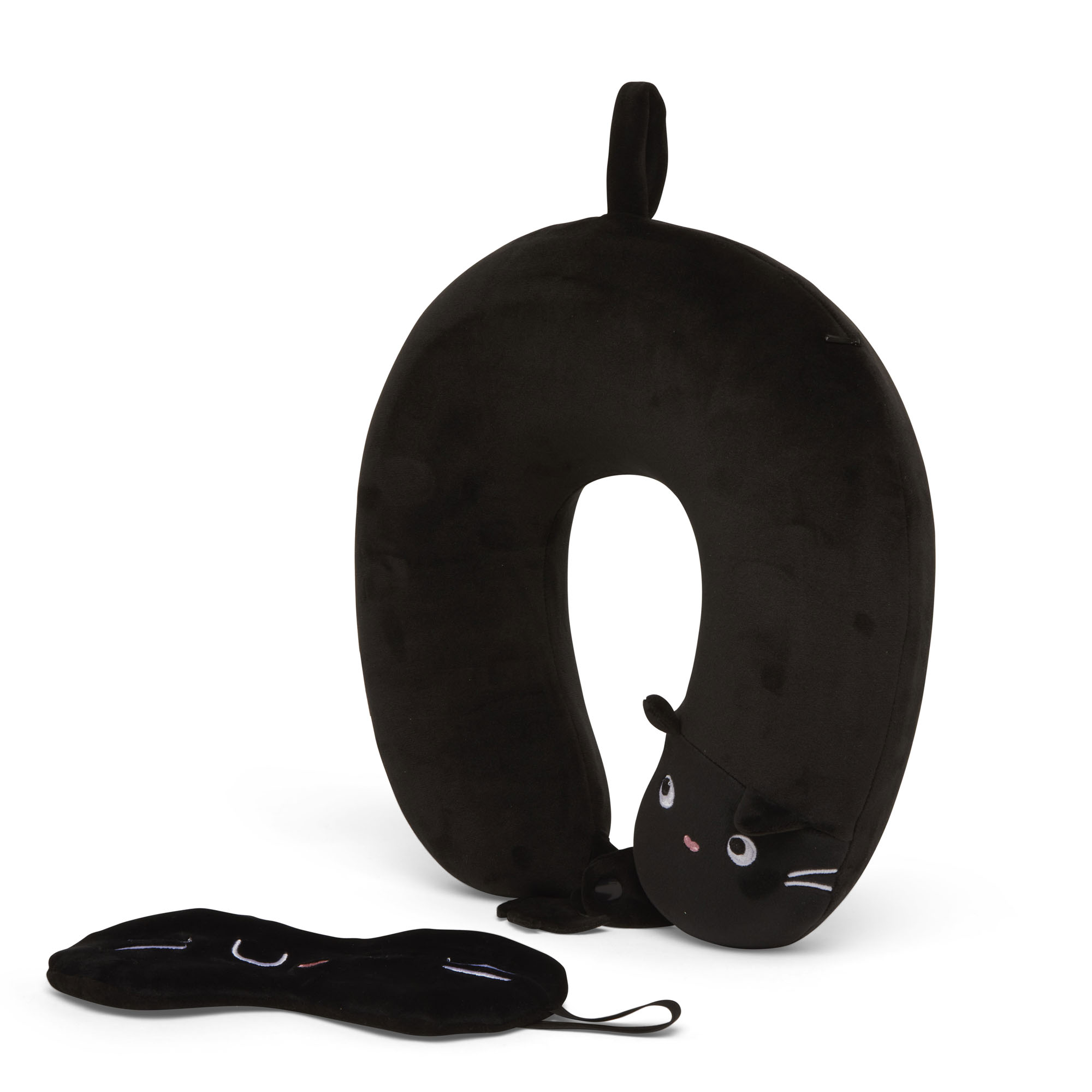 Cuscino da viaggio con maschera per dormire - Gatto nero, , large